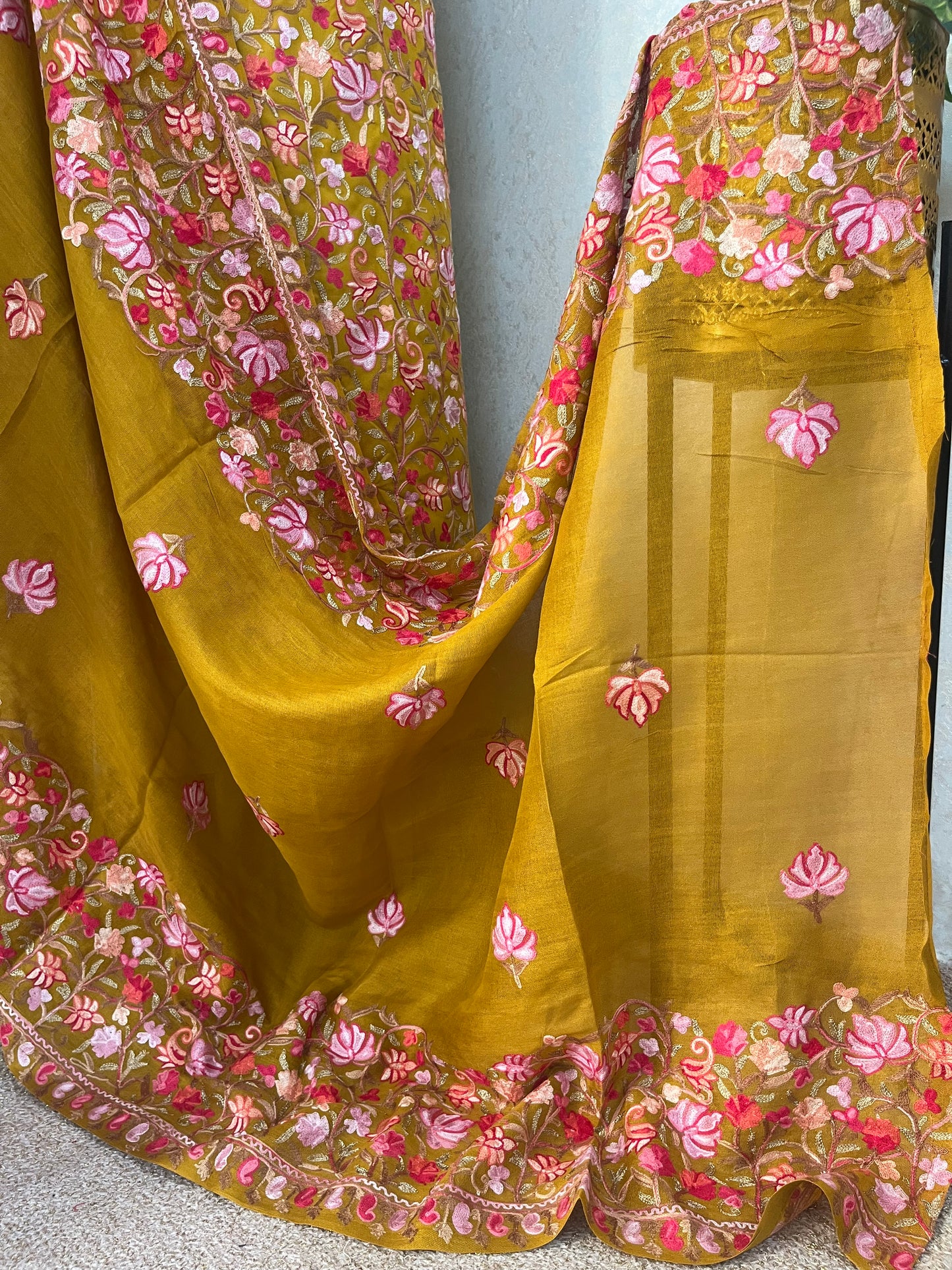 Golden Yellow Cotton Kashmiri Suit