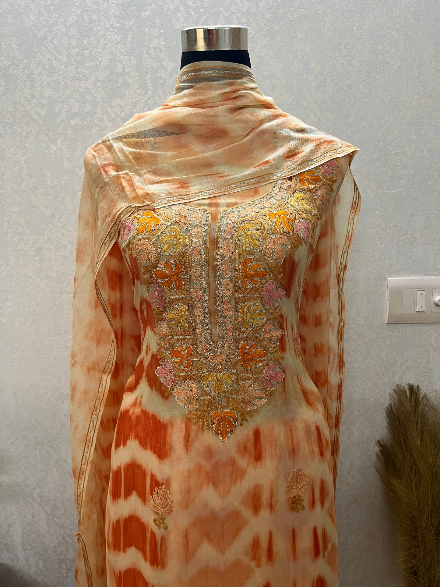 Orange Pure Georgette Kashmiri Suit
