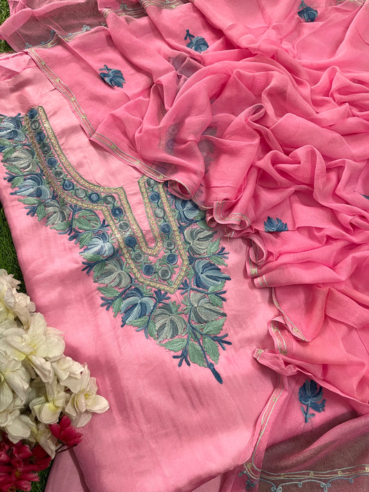 Soft Pink Opada Silk Kashmiri Suit