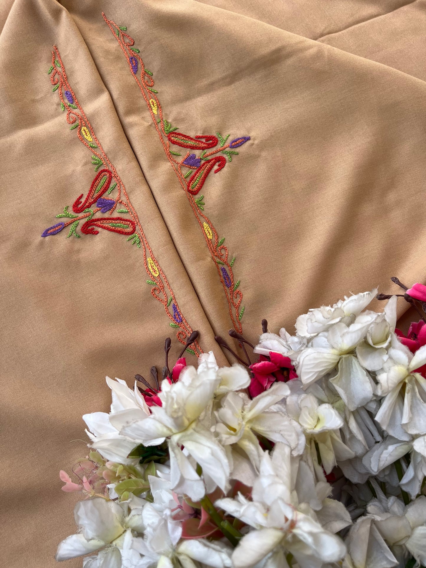 Beige Cotton Two Piece Suit (Hand Embroidered)