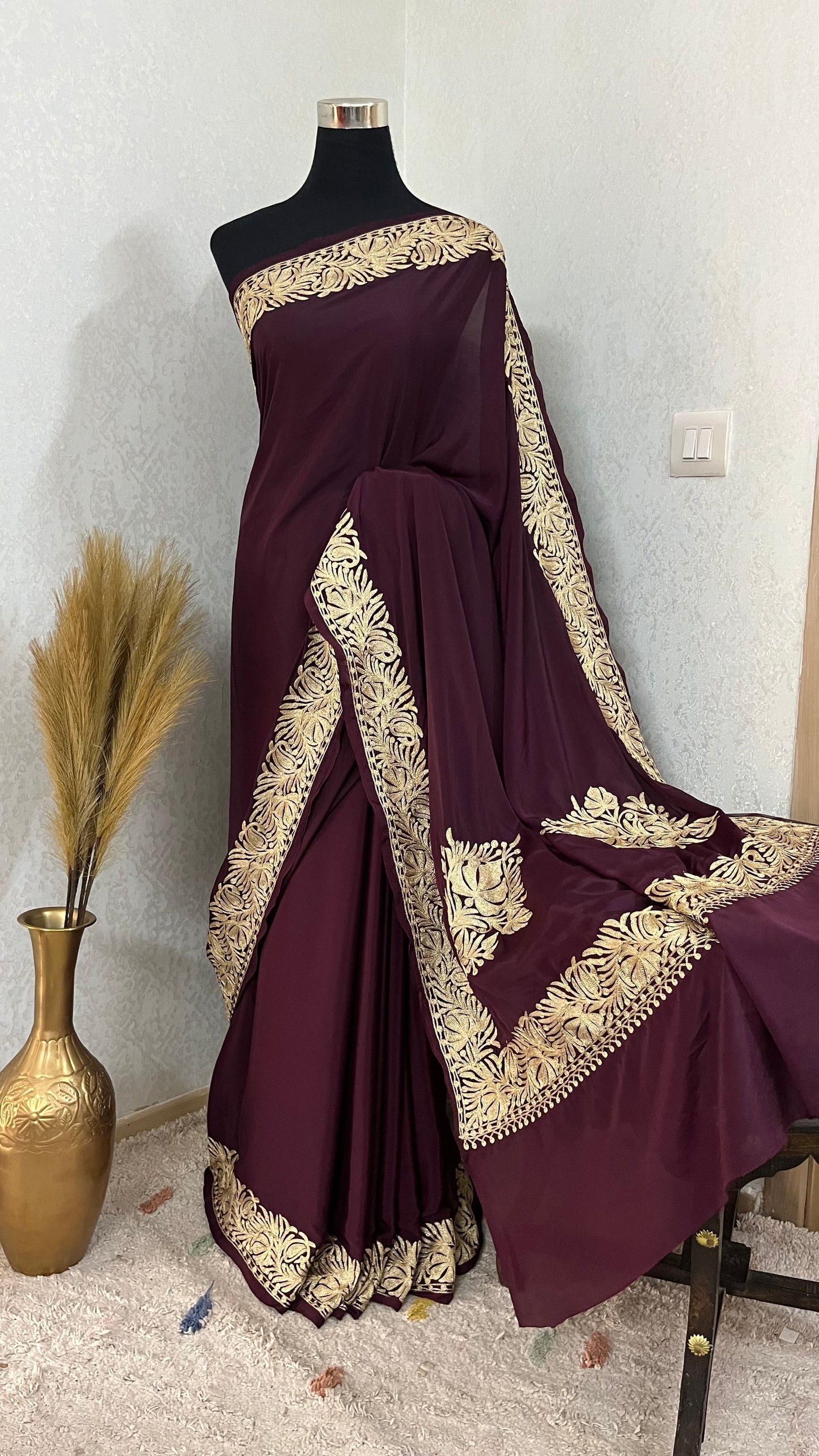 Coke Crape Kashmiri Tilla Saree