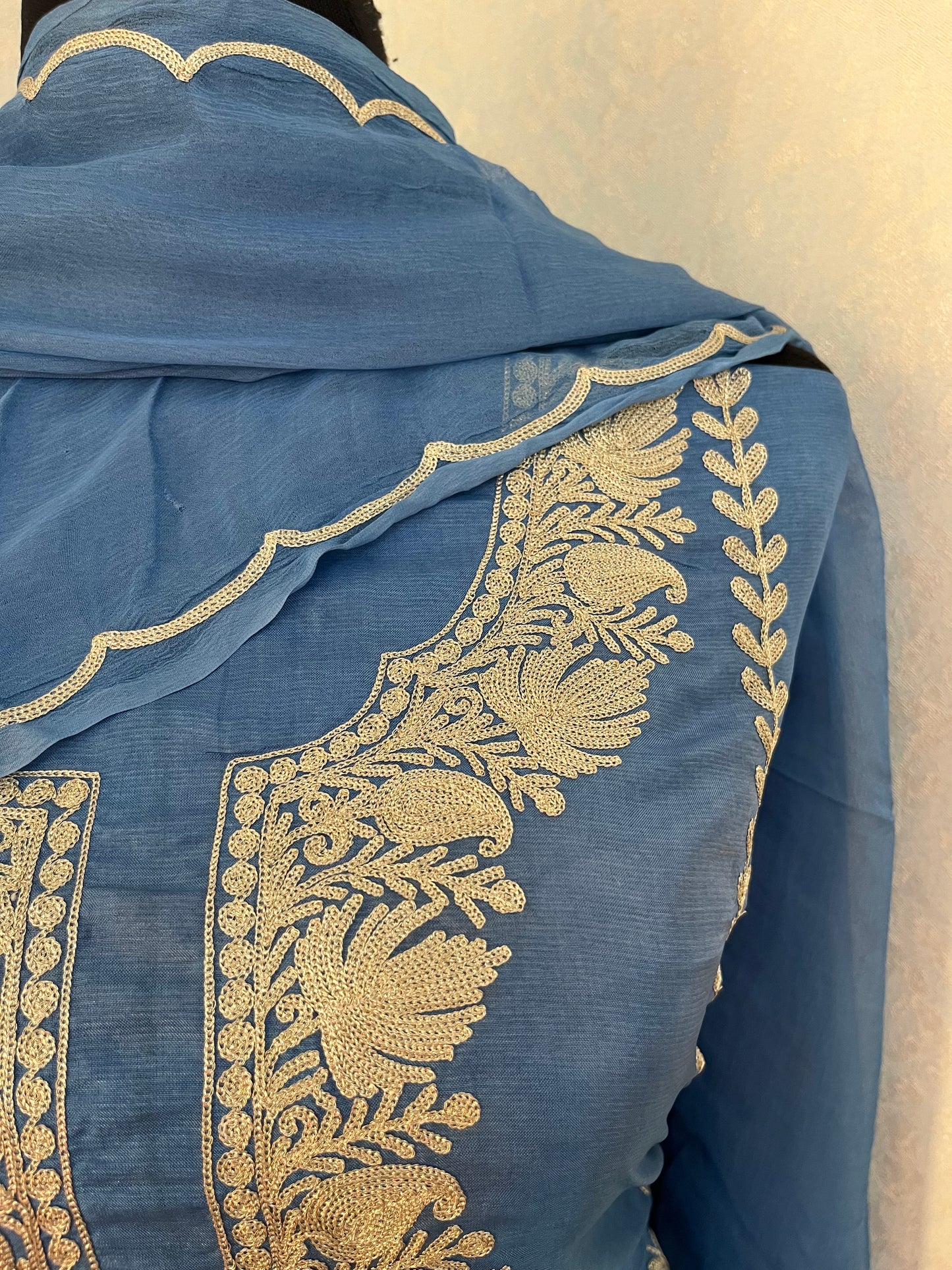Soft Blue Sanam’ Silk Tilla Kashmiri Suit