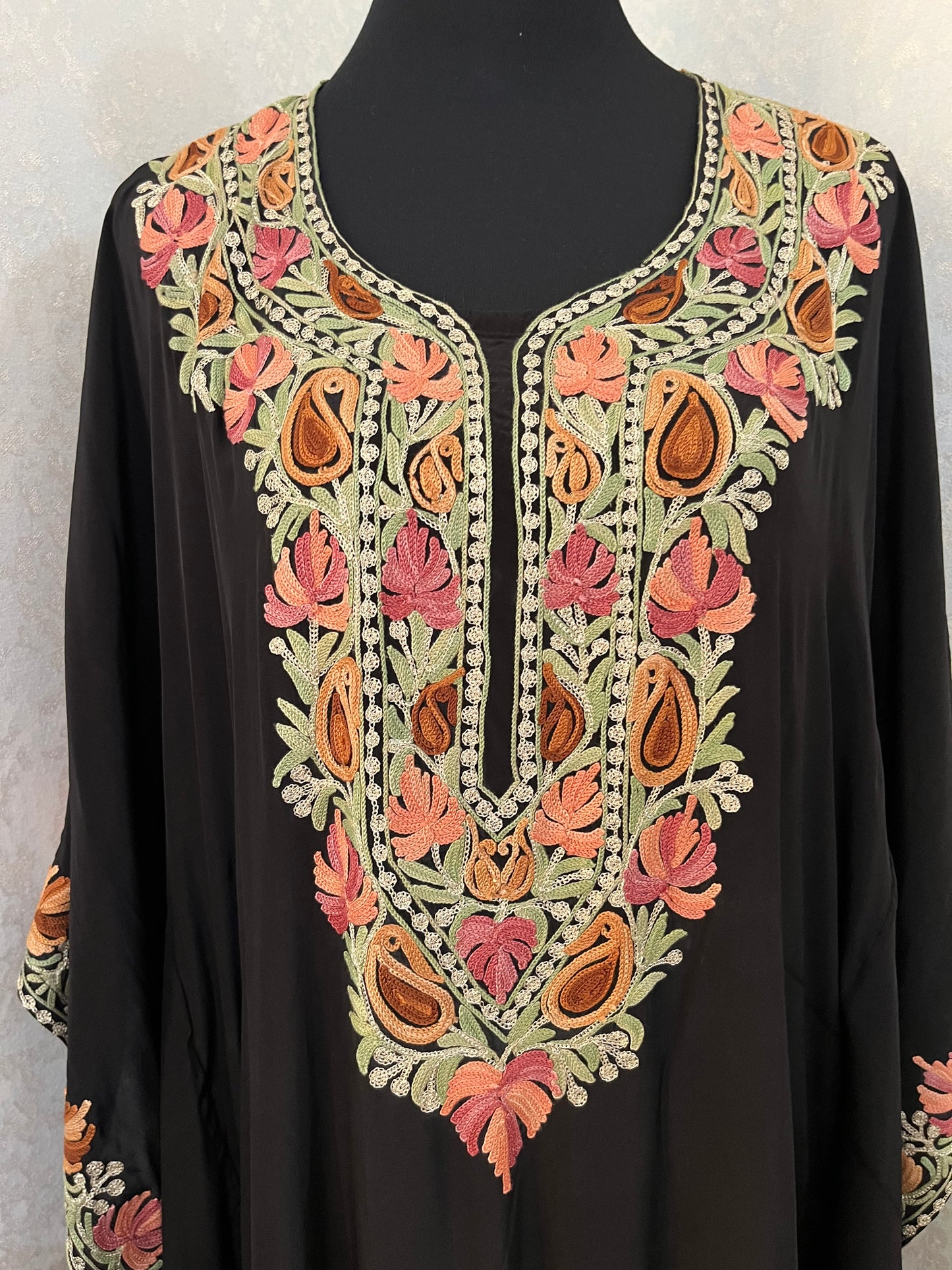 Black Pure Crape Kashmiri Kaftan