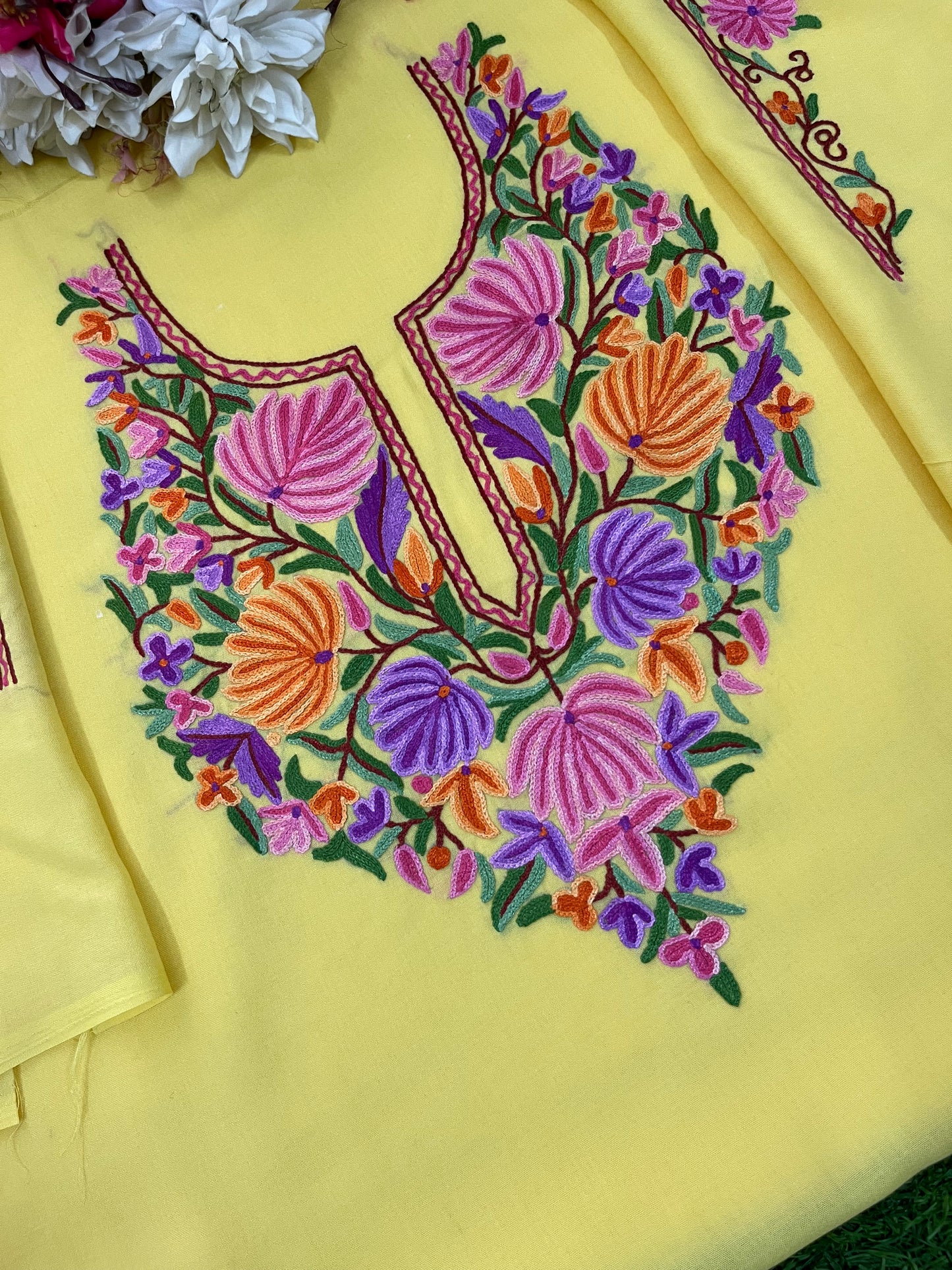 Yellow Cotton Two Piece Suit (Hand Embroidered)