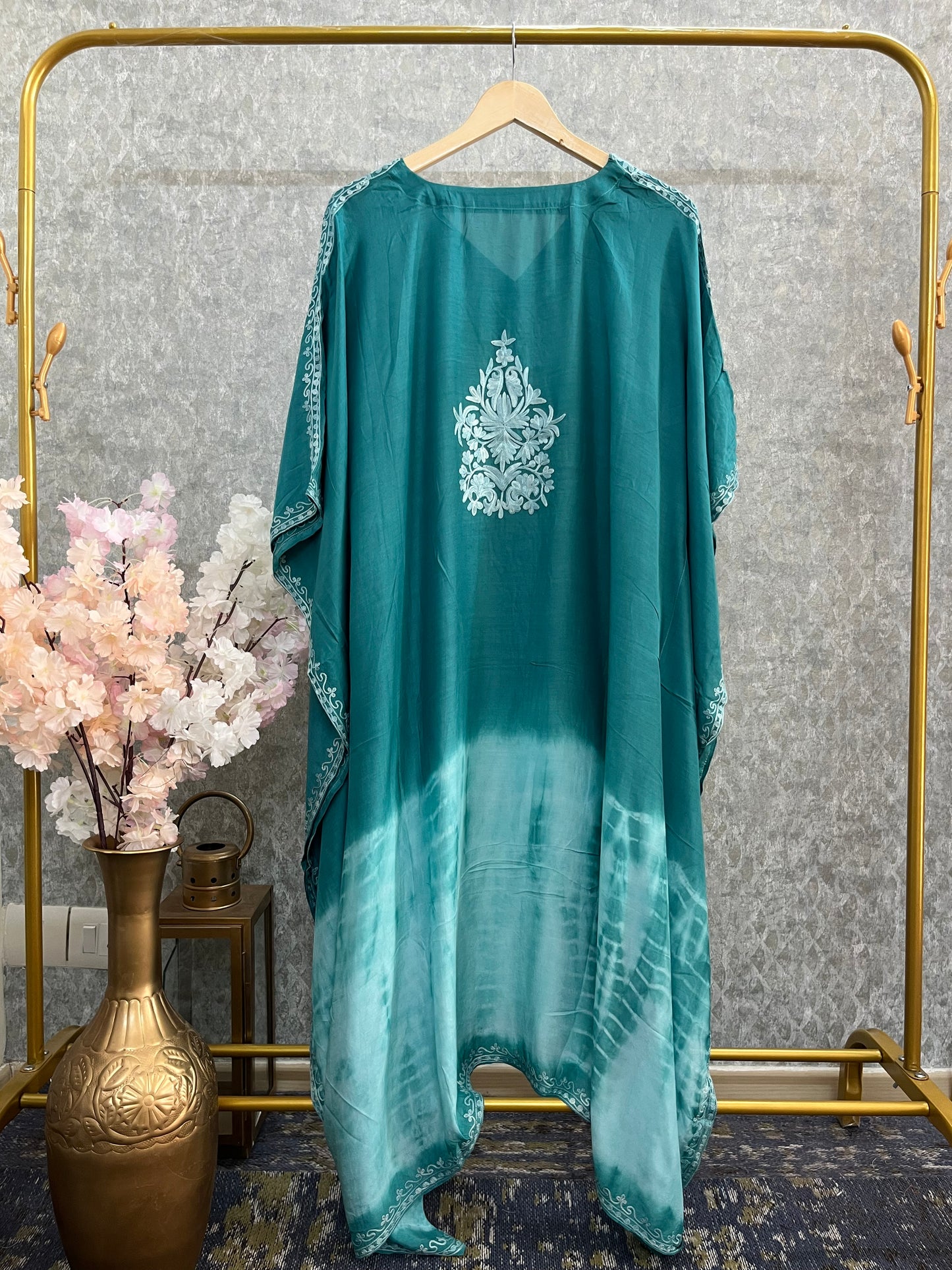 Green Muslin Cotton Kashmiri Kaftan