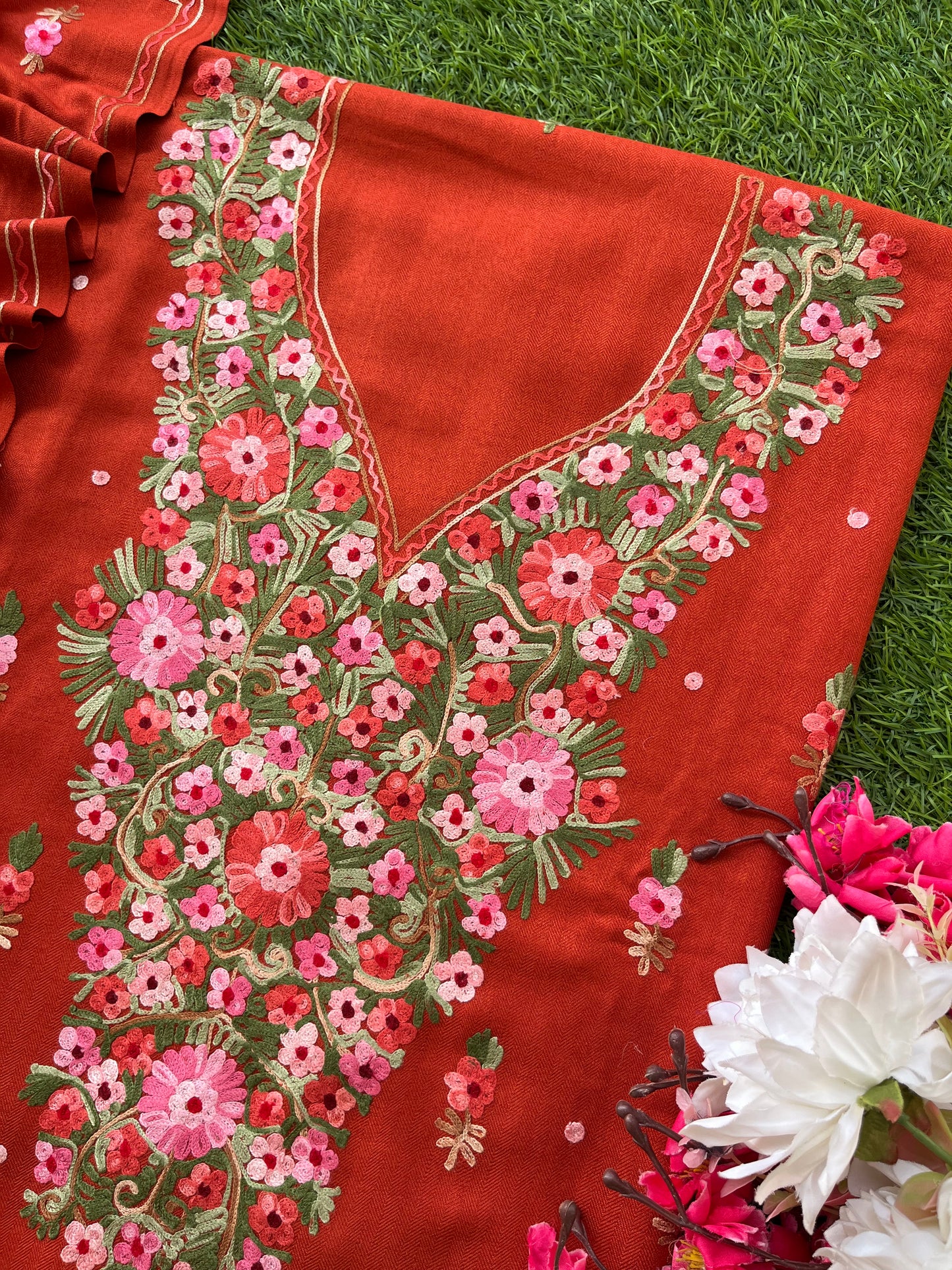 Rust Orange Woollen Aari Embroidered 3pc suit