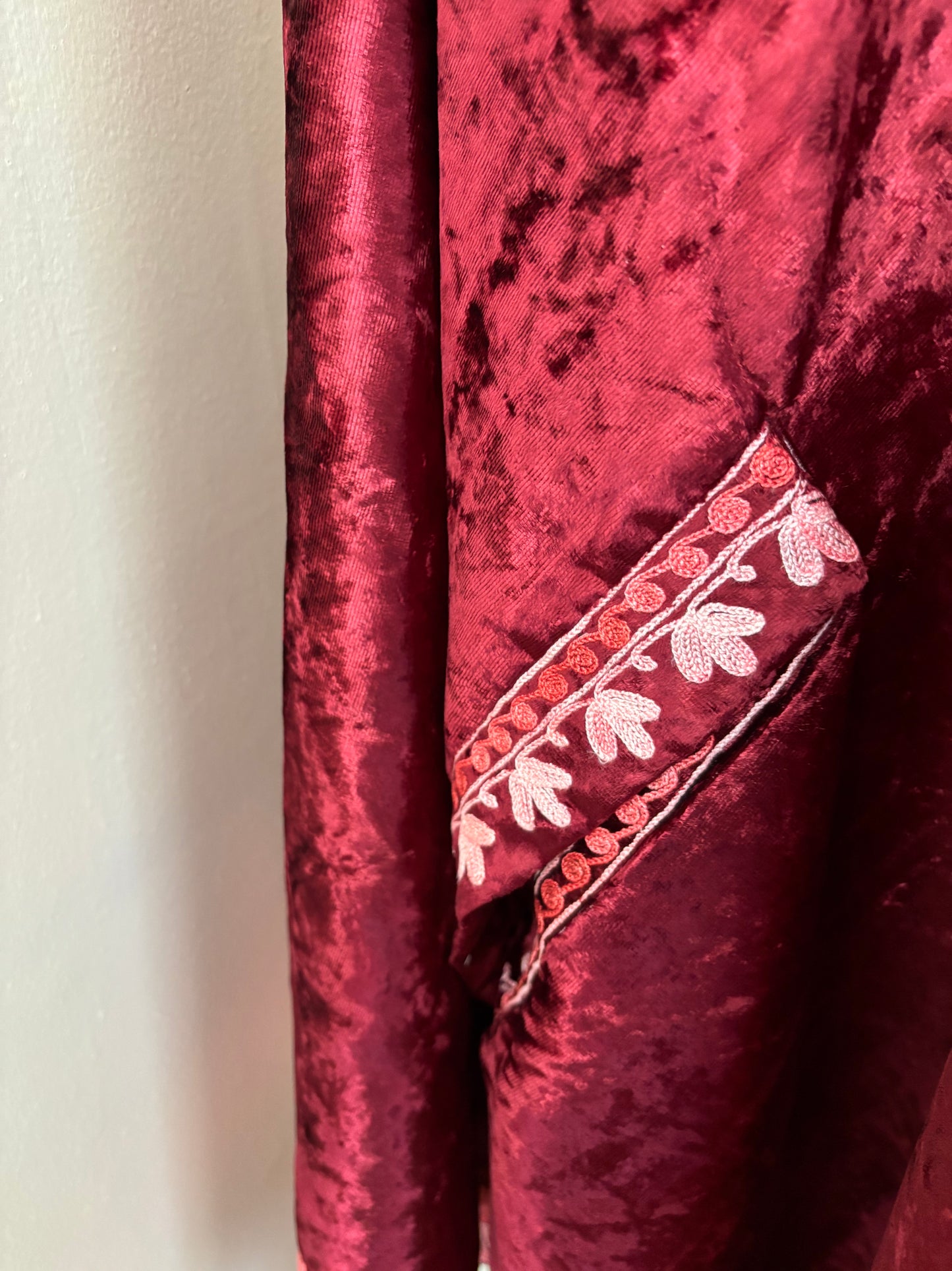 Maroon Aari Embroidered Makhmal Cape