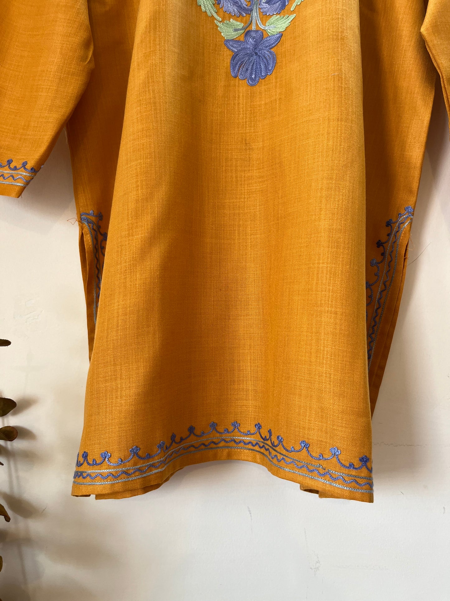 Mustard Cotton Aari Work Kurta