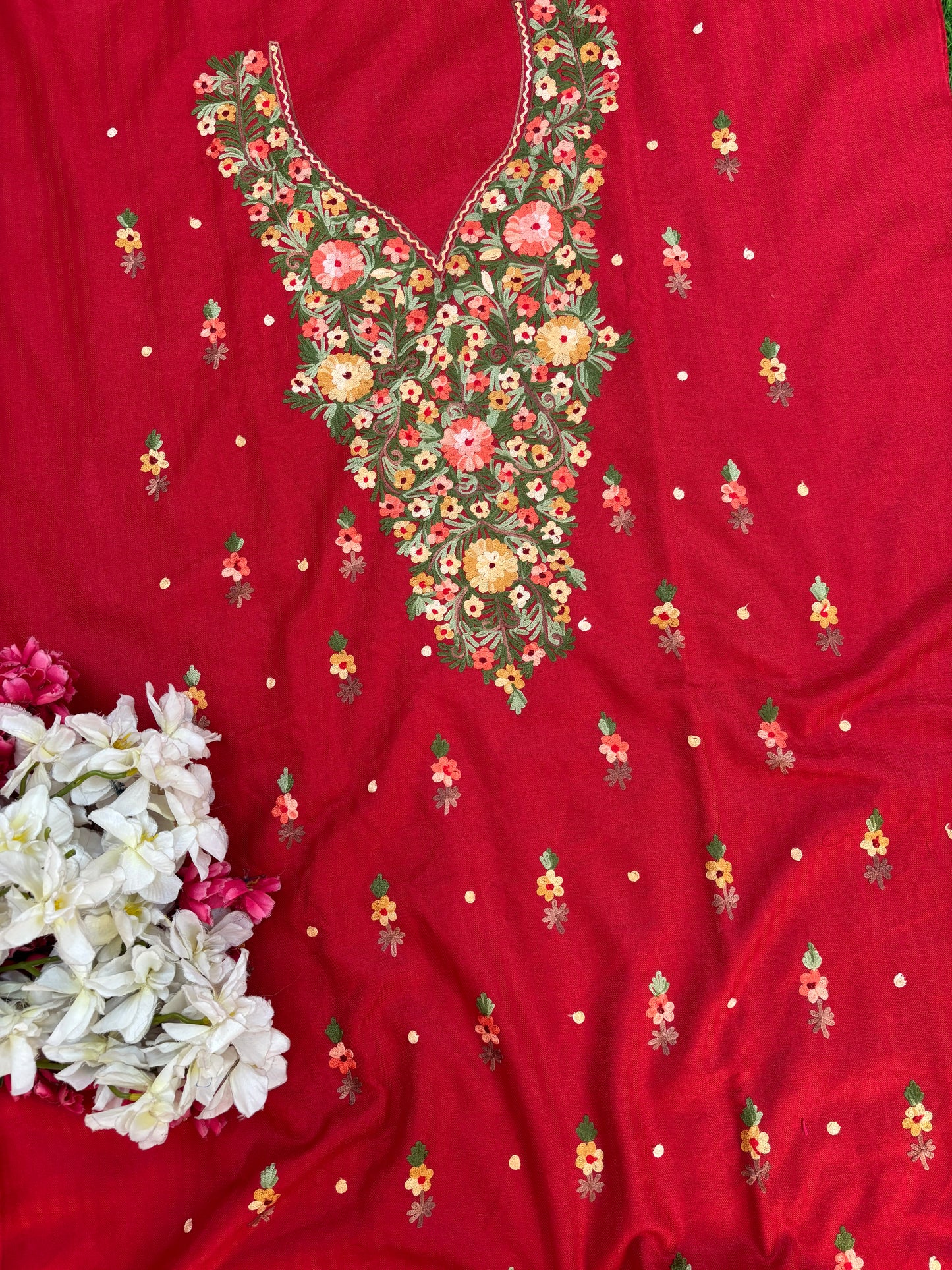 Red Woollen Aari Embroidered 3pc suit