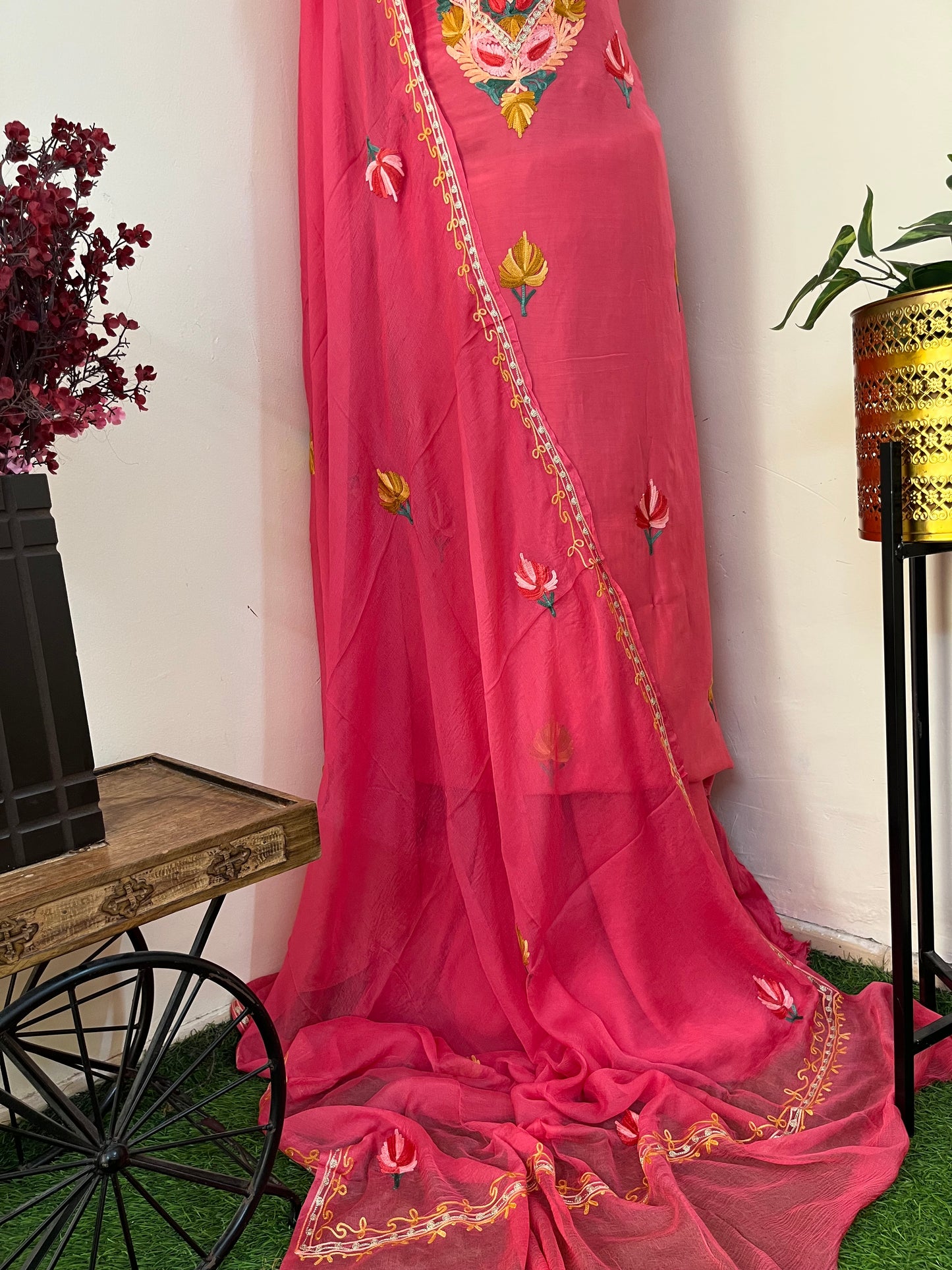 Candy Pink Muslin Cotton Aari Embroidered 3pc set