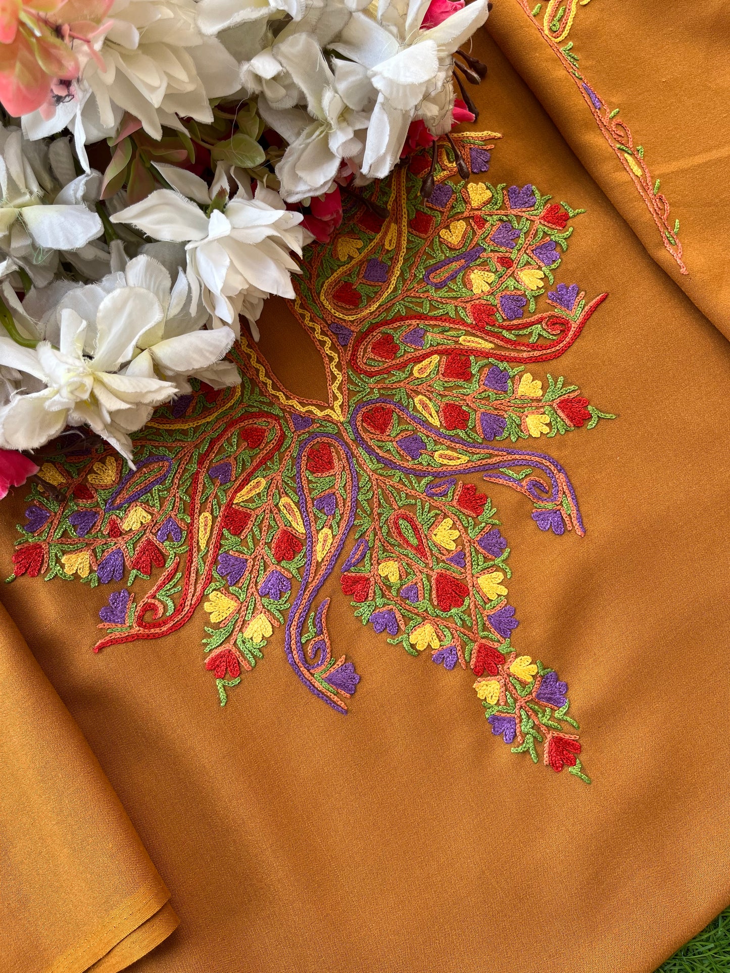 Mustard Brown Cotton Cord Set (Hand Embroidered)