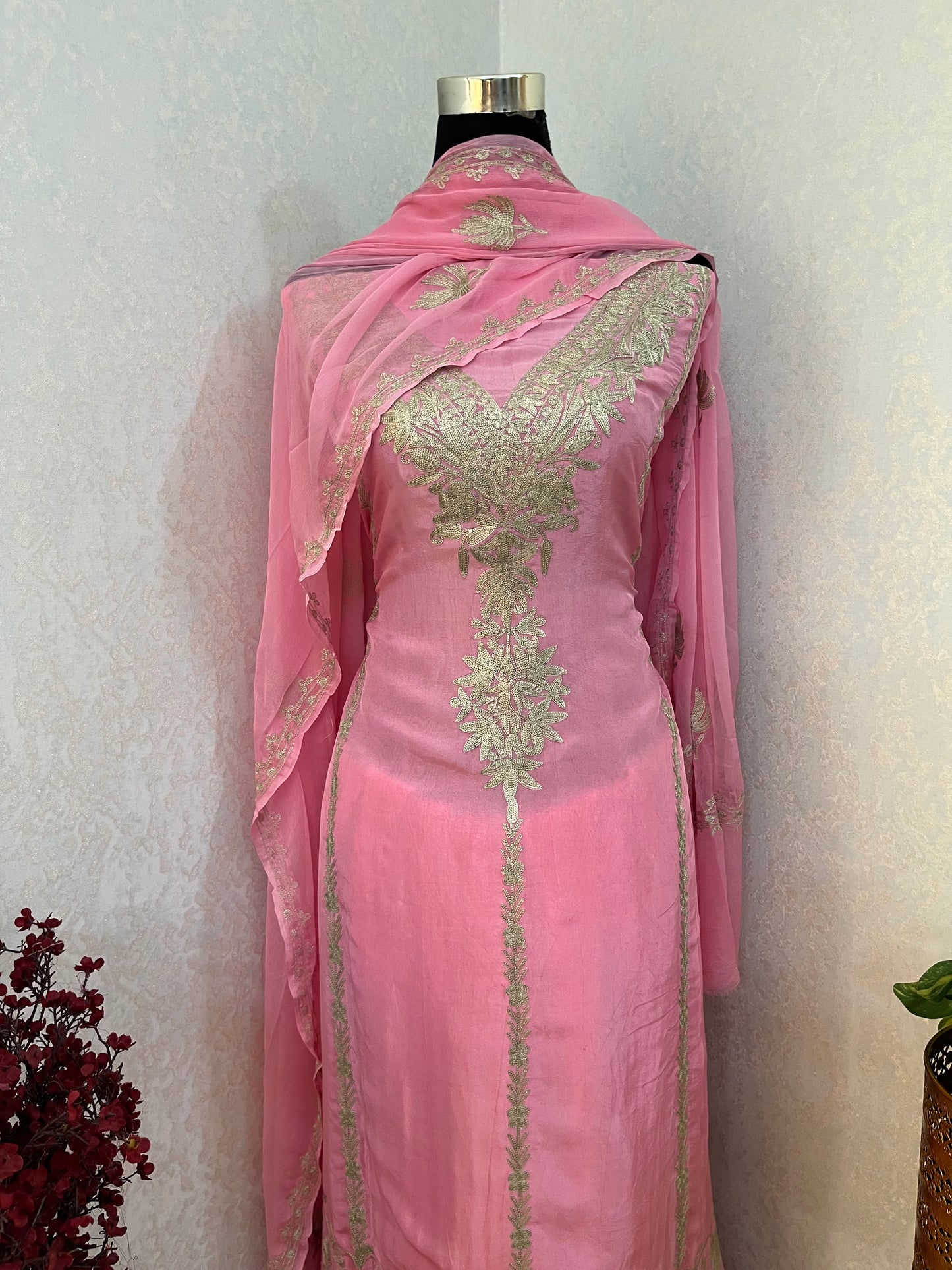 Soft Pink Tilla Kashmiri Silk Suit