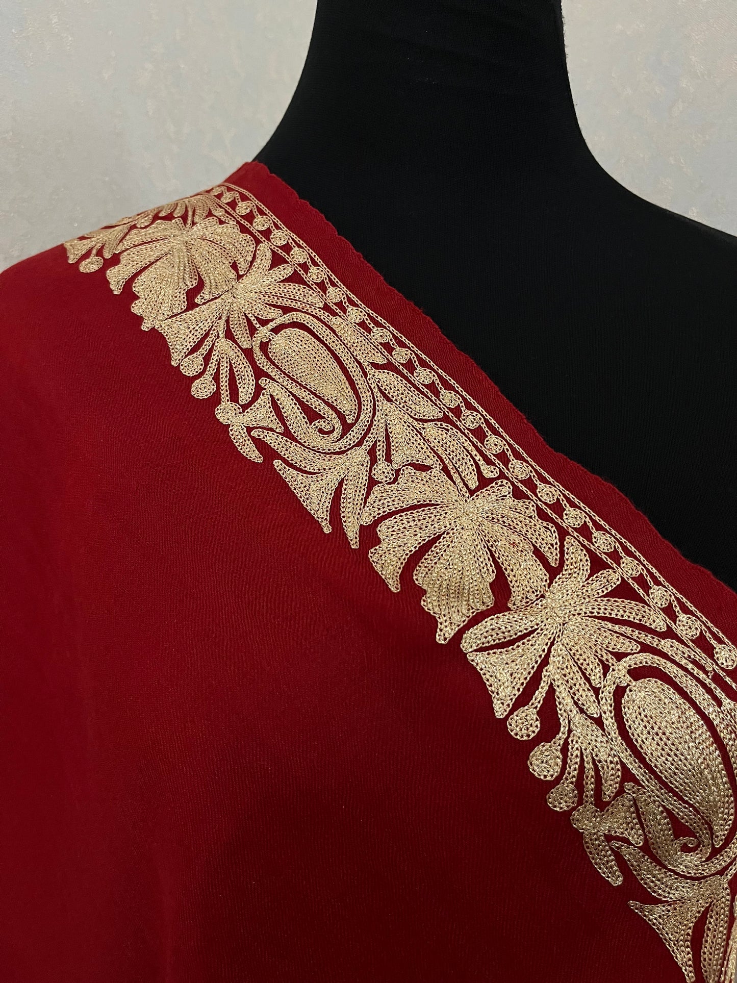 Maroon Semi Pashmina Tilla Embroidered stole
