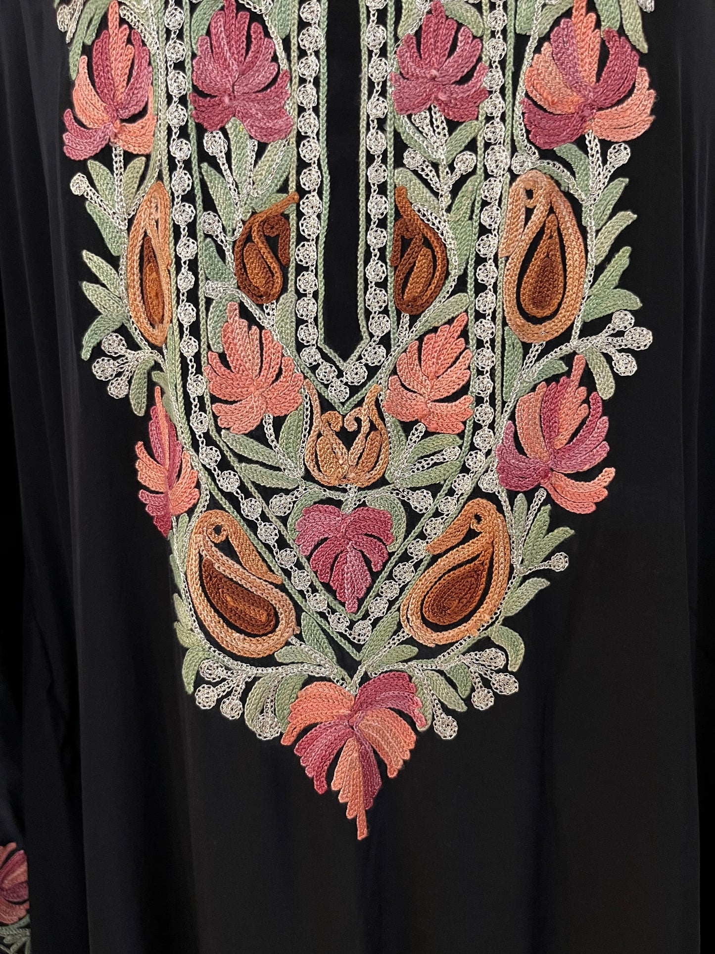 Black Pure Crape Kashmiri Kaftan