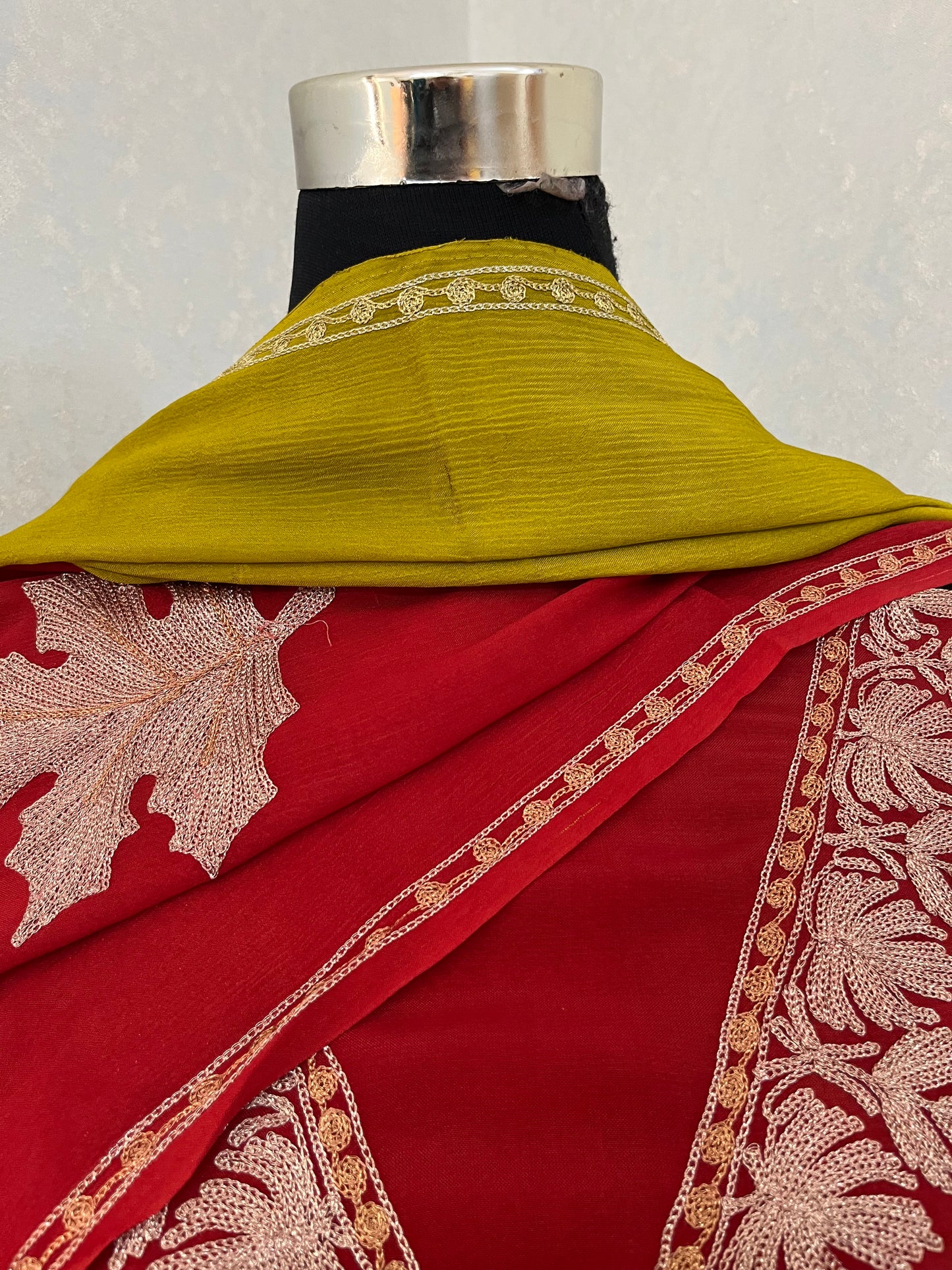 Red Sanam Silk Kashmiri Suit