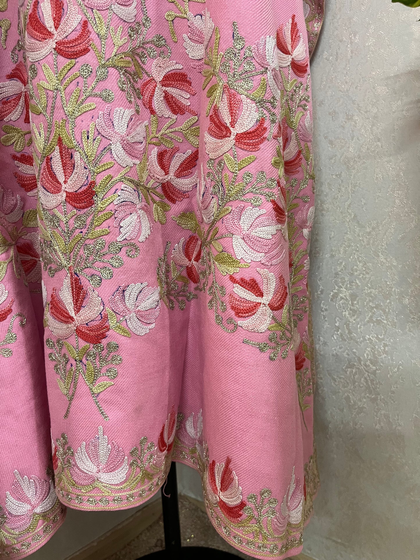 Pink Woollen Kashmiri Kaftan Set