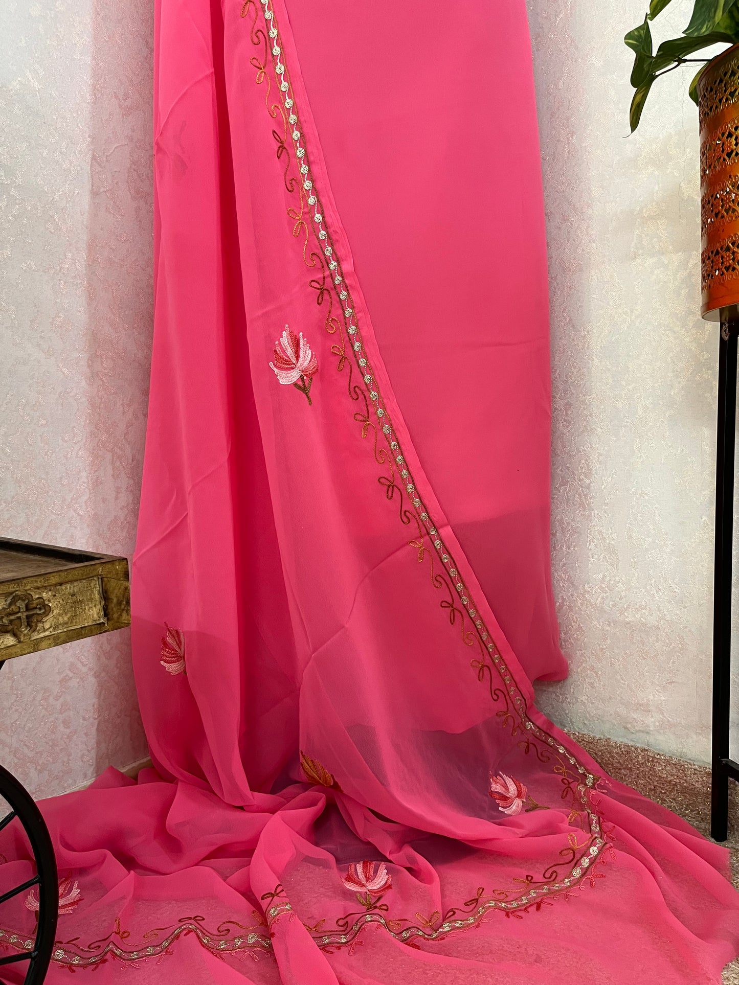 Candy Pink Georgette Shirt and Dupatta Aari Embroidered Suit