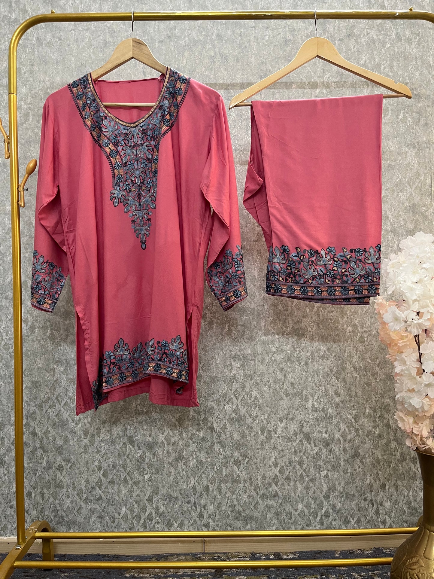 Soft Pink Cotton Stitched Co-ord Set( 42)