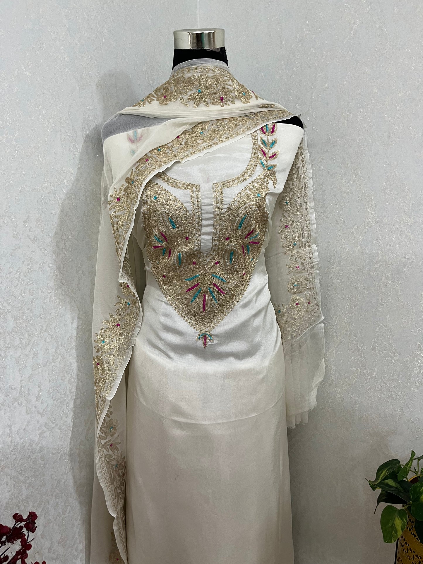 Ivory Opada Silk Kashmiri Suits