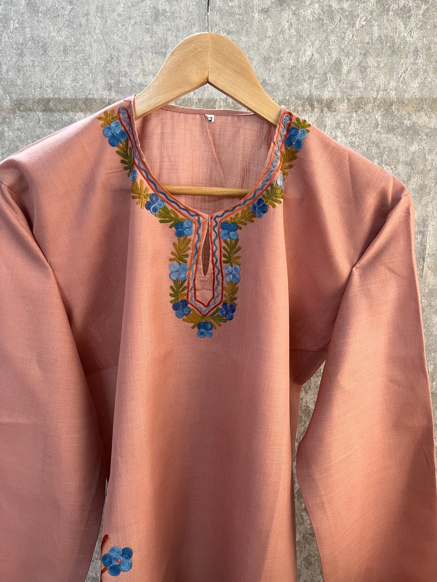Soft Pink Cotton Aari Work Kurta