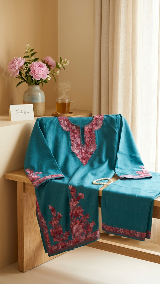 Teal Green Cotton Stitched Co-ord Set (40)
