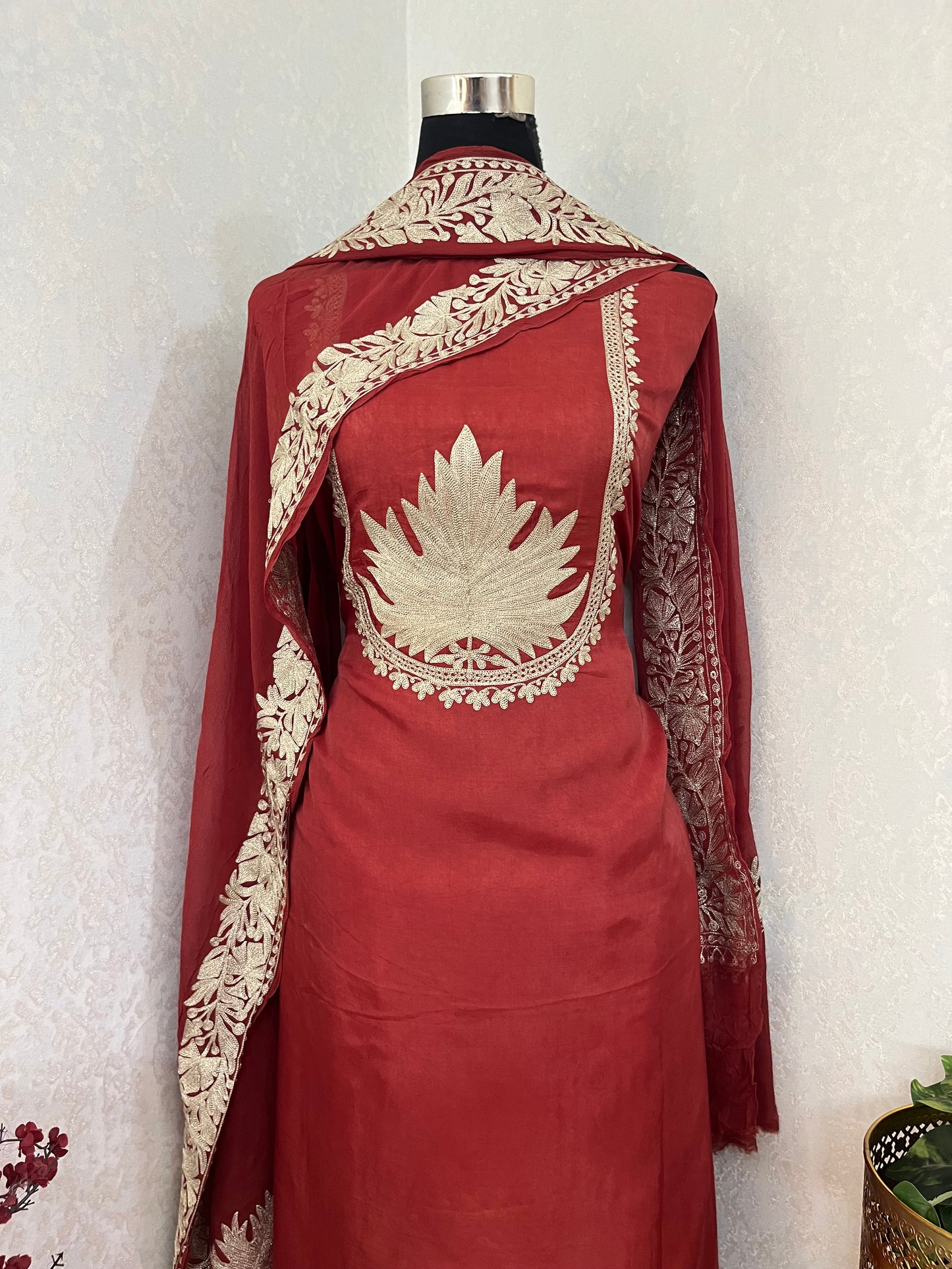 Rust Sanam’ Tilla Kashmiri Silk Suit