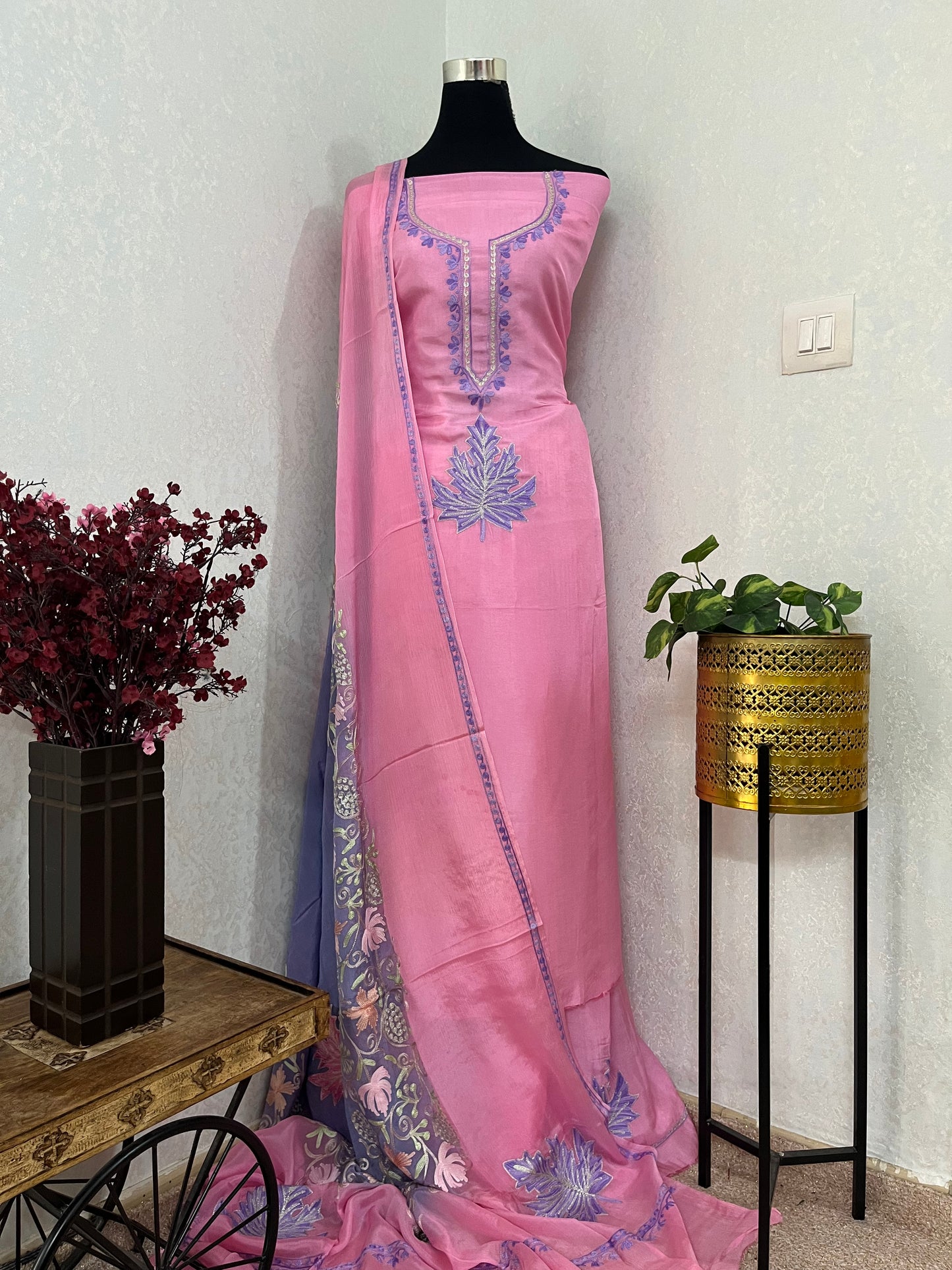 Pink Opada Silk Kashmiri Suits