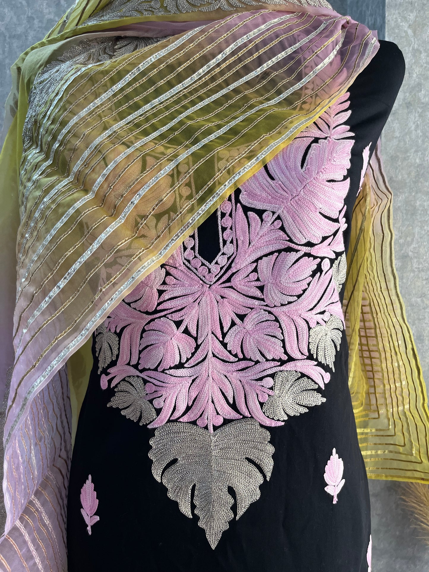 Black Satin Cotton Kashmiri Suit