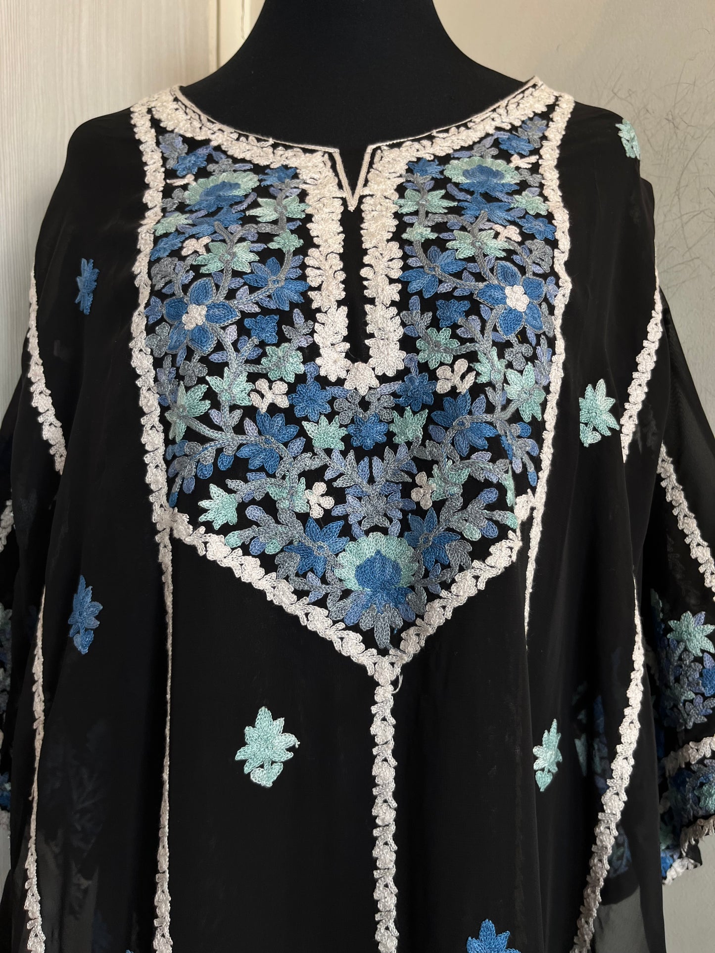 Black Georgette All over Work Aari Embroidered Unstitched Kurta Material