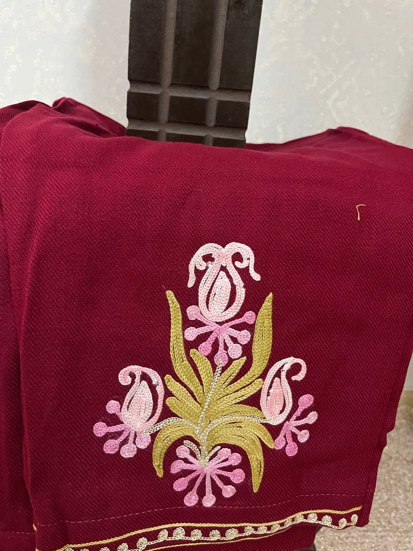Maroon Woollen Kashmiri Kaftan Set