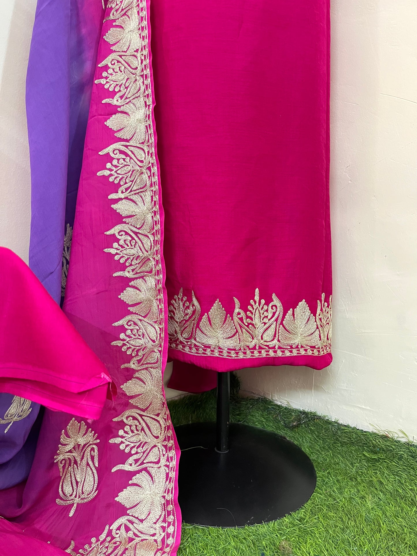 Sanam Hot Pink Silk Kashmiri Suit