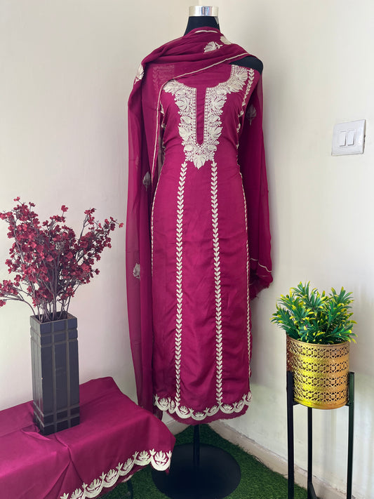 Sanam’ Wine Pink Silk Tilla Embroidered Suit material