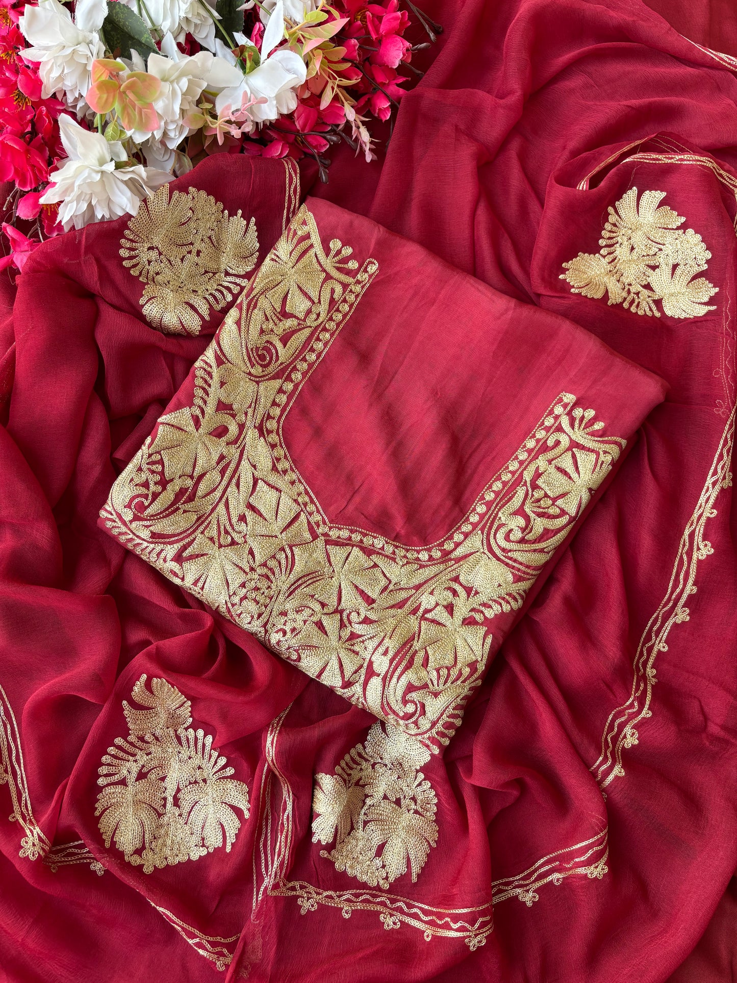 Maroon Silk Tilla Kashmiri Suit