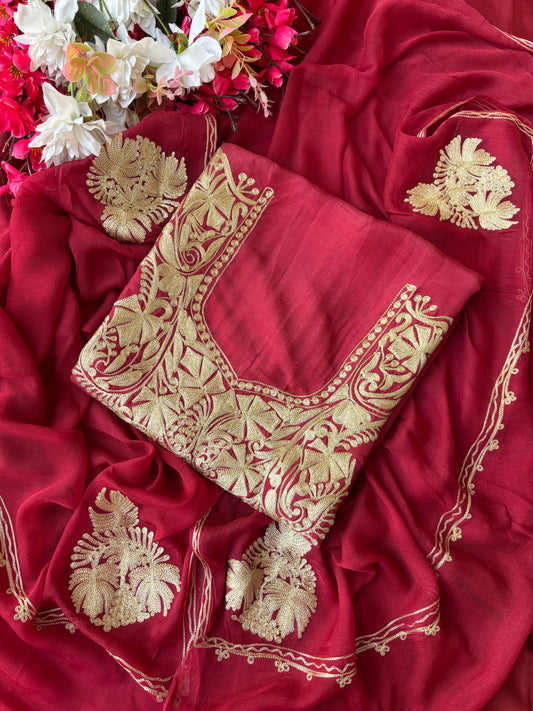 Maroon Silk Tilla Kashmiri Suit