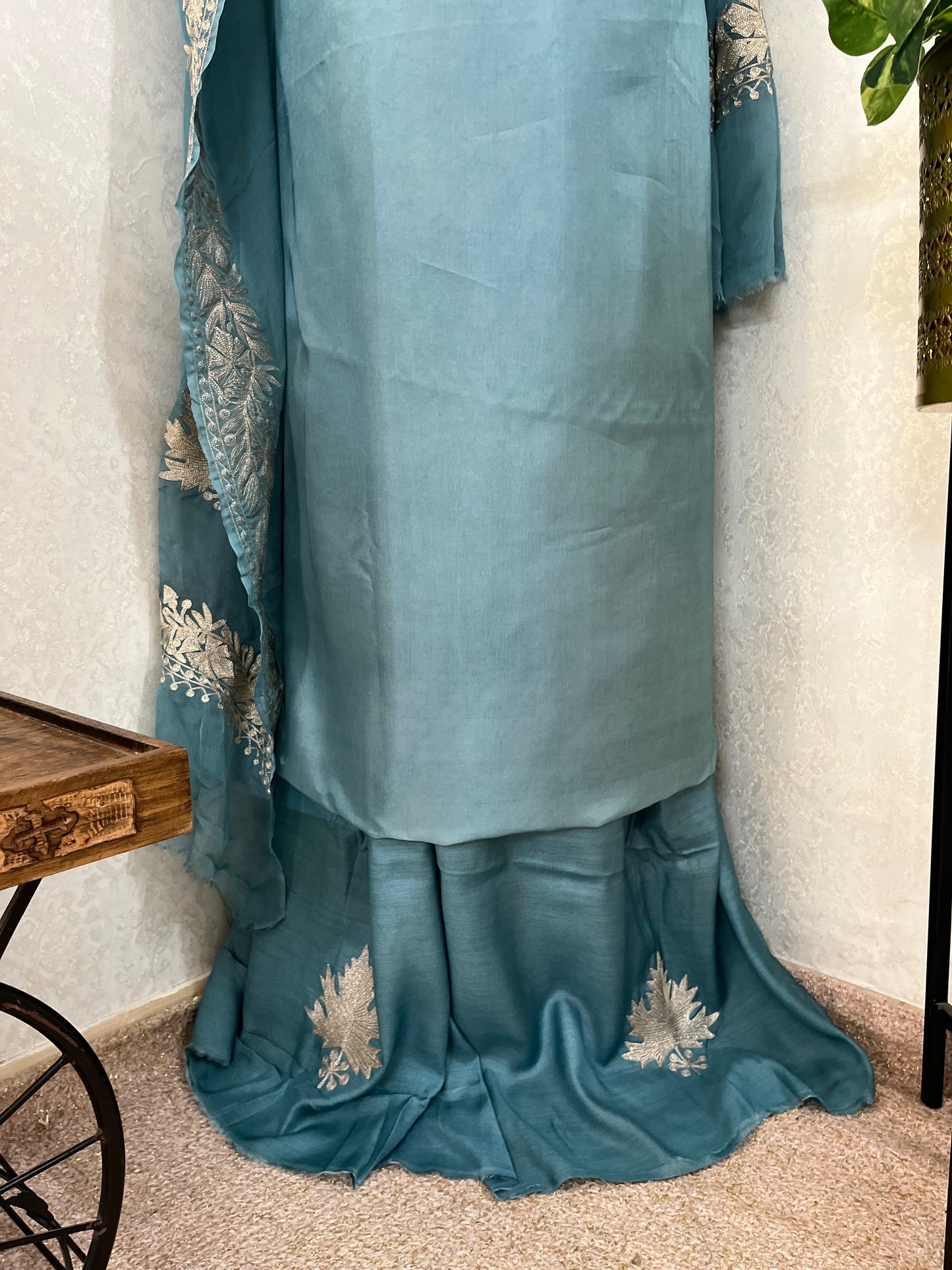 Powder Blue Sanam’ Tilla Kashmiri Silk Suit