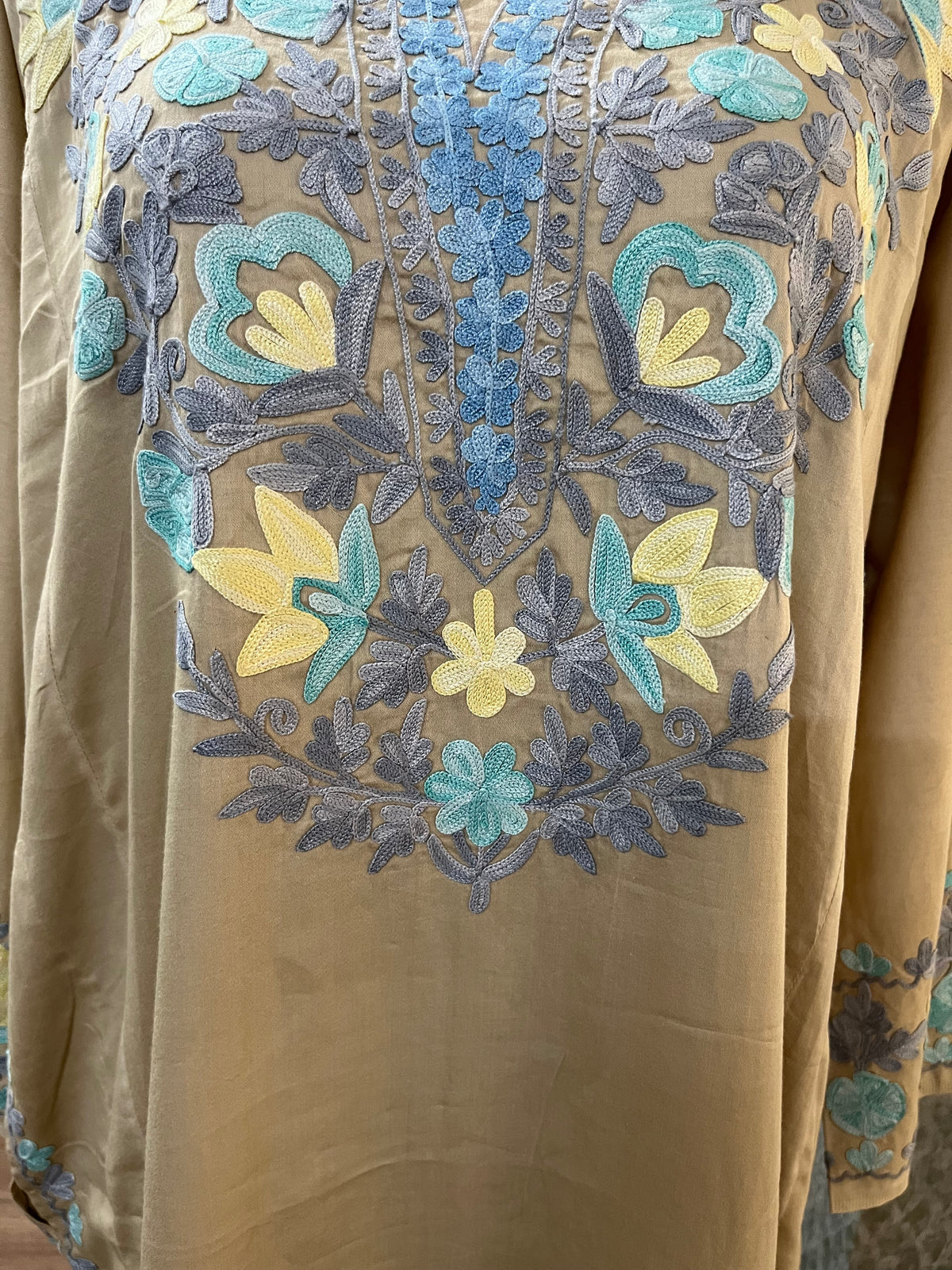 Beige Cotton Front Jaal Pheran Set  Size(44)