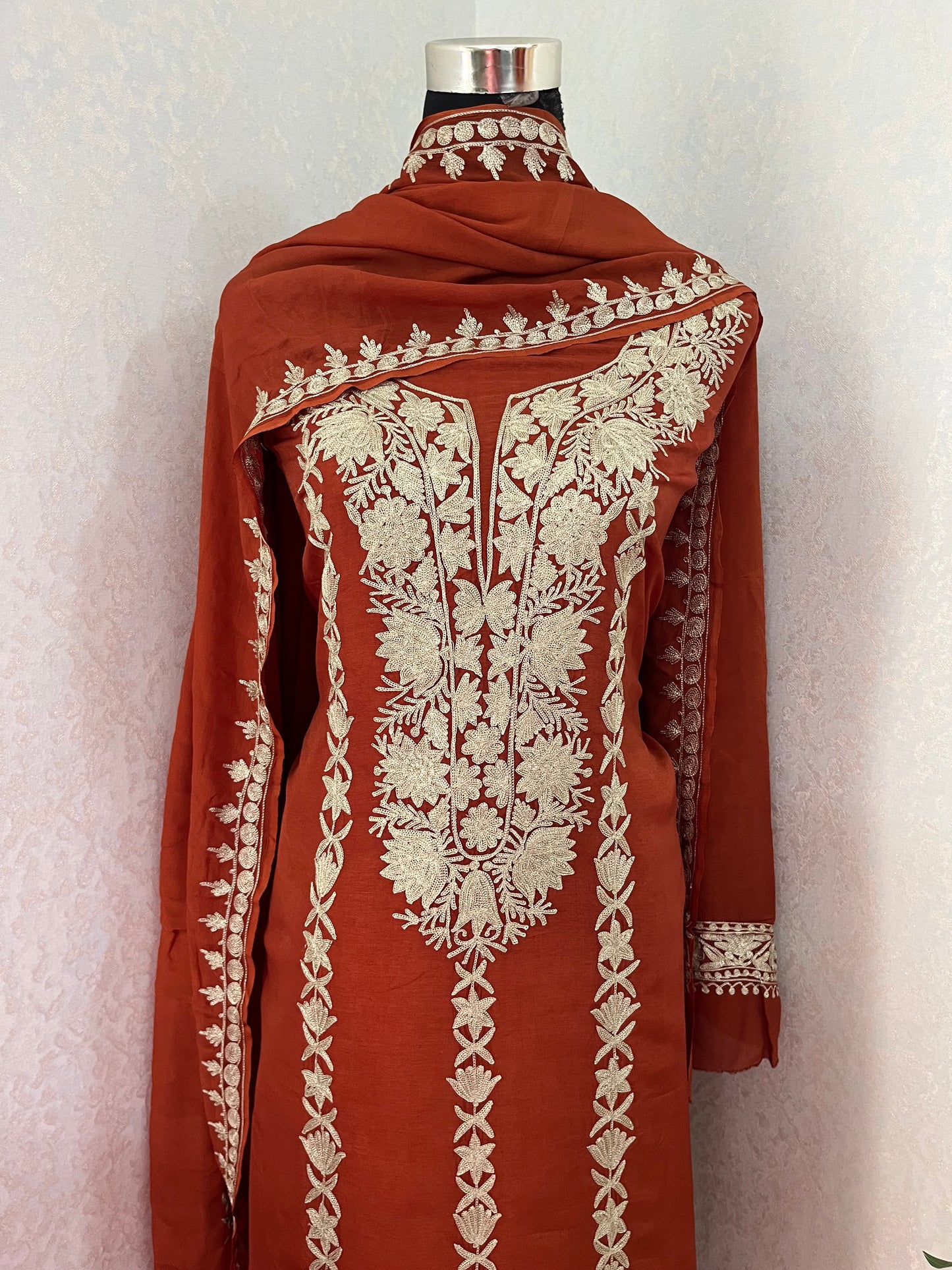 Rust Sanam Silk Kashmiri Suit