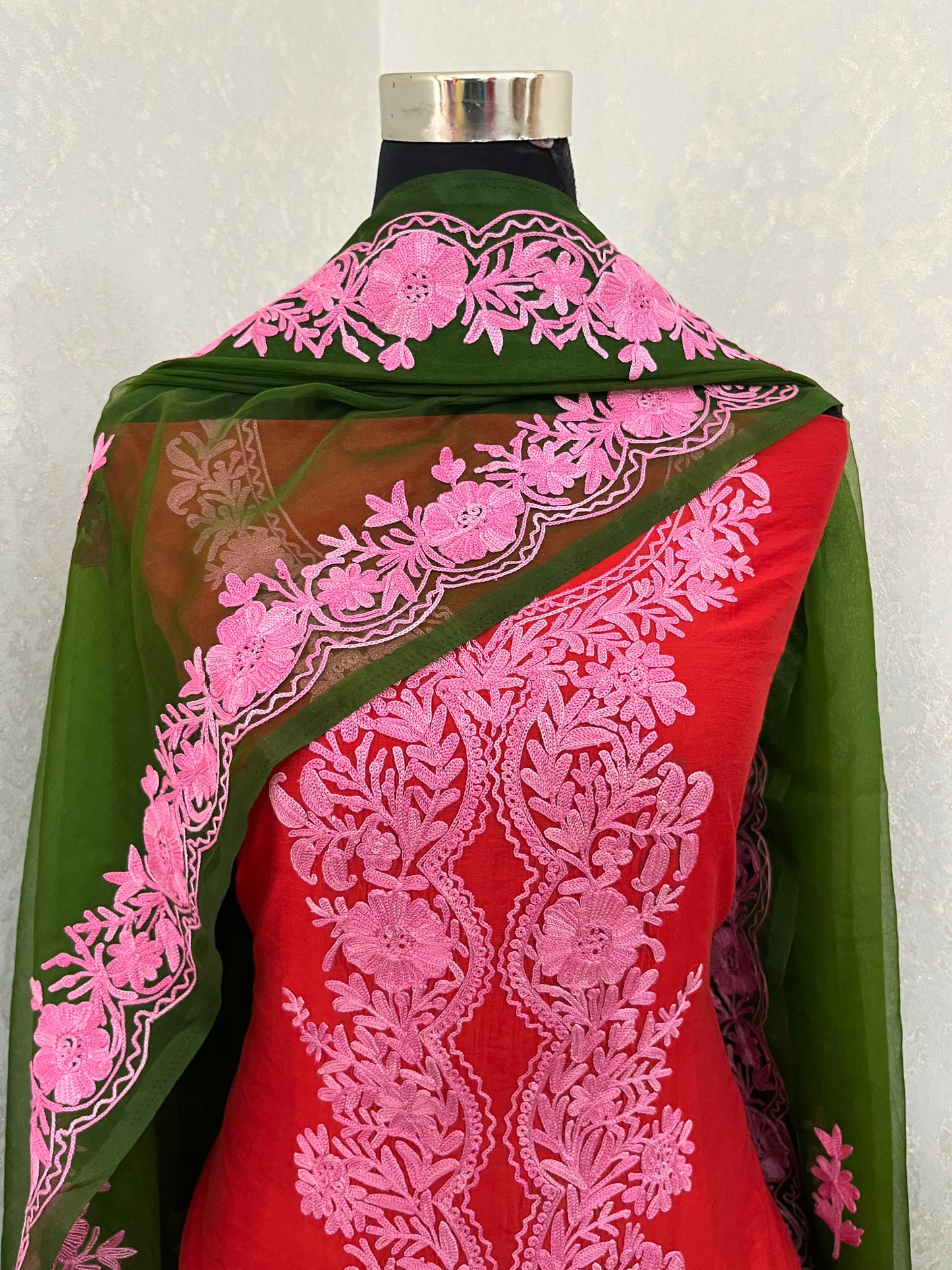 Red Chanderi Silk Kashmiri Suit