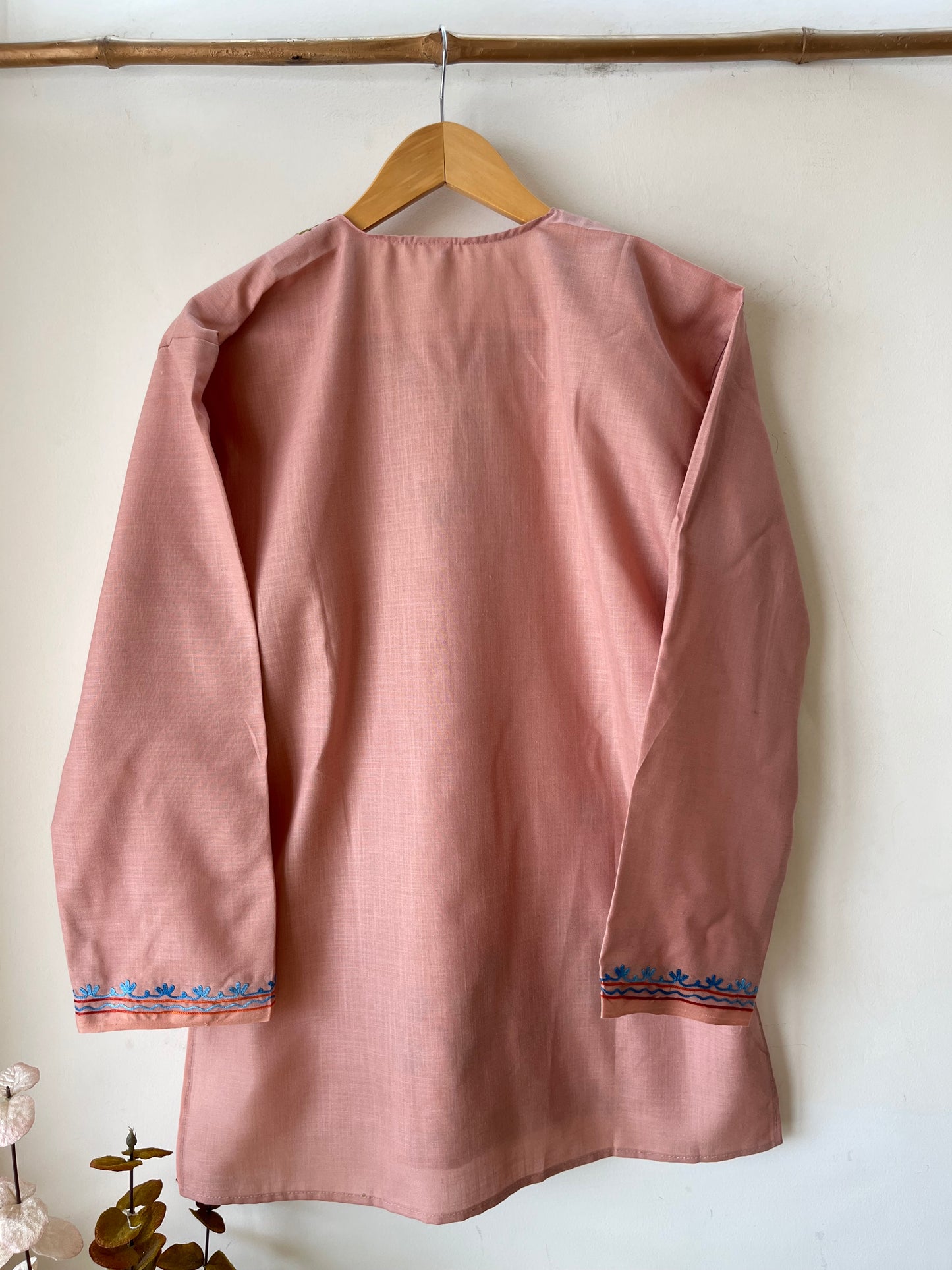 Soft Pink Cotton Aari Work Kurta