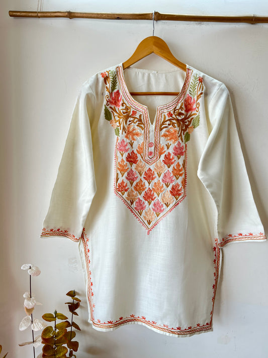 Cream Cotton Aari Work Kurta