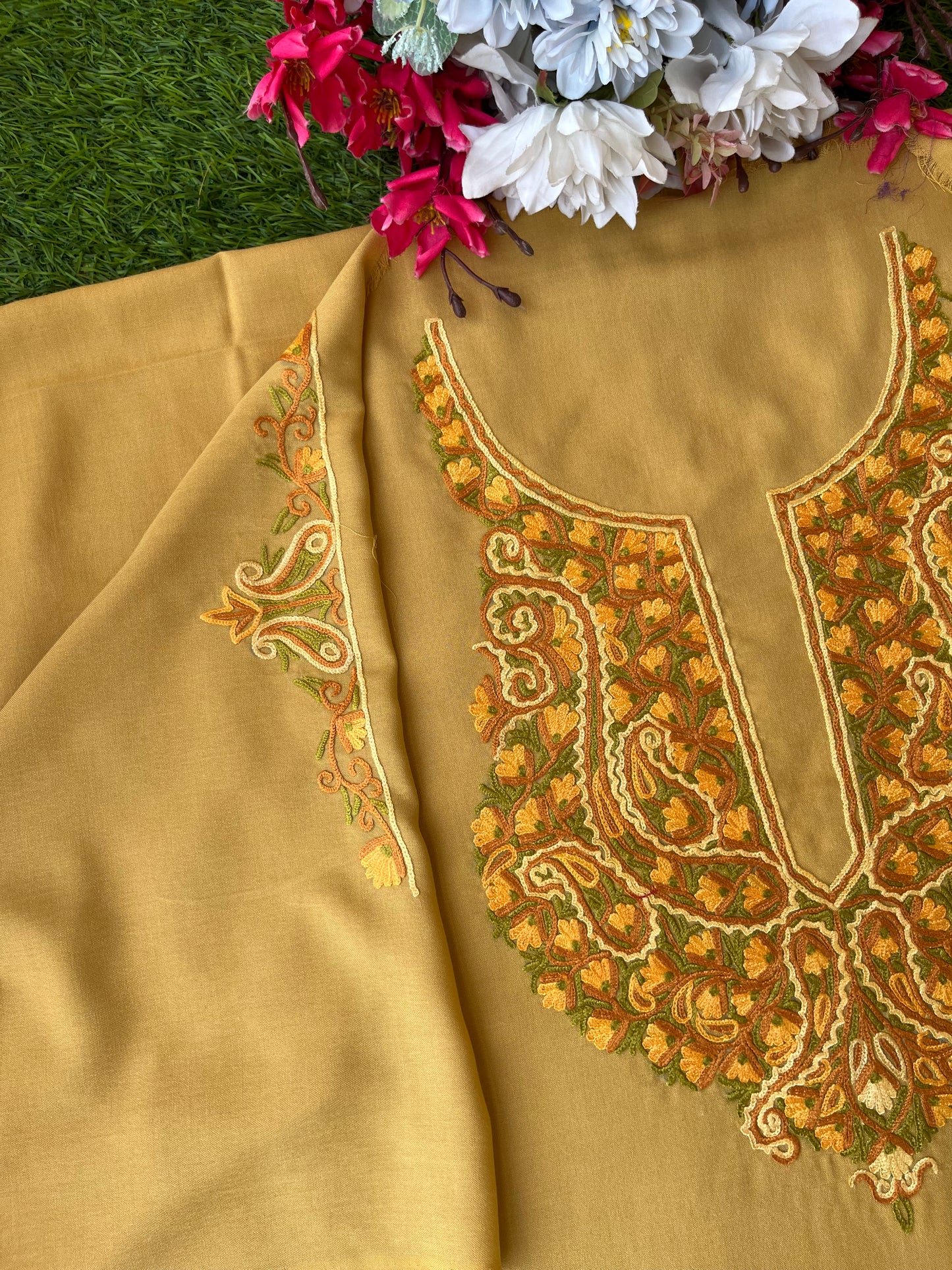 Beige Cotton Two Piece Suit (Hand Embroidered)