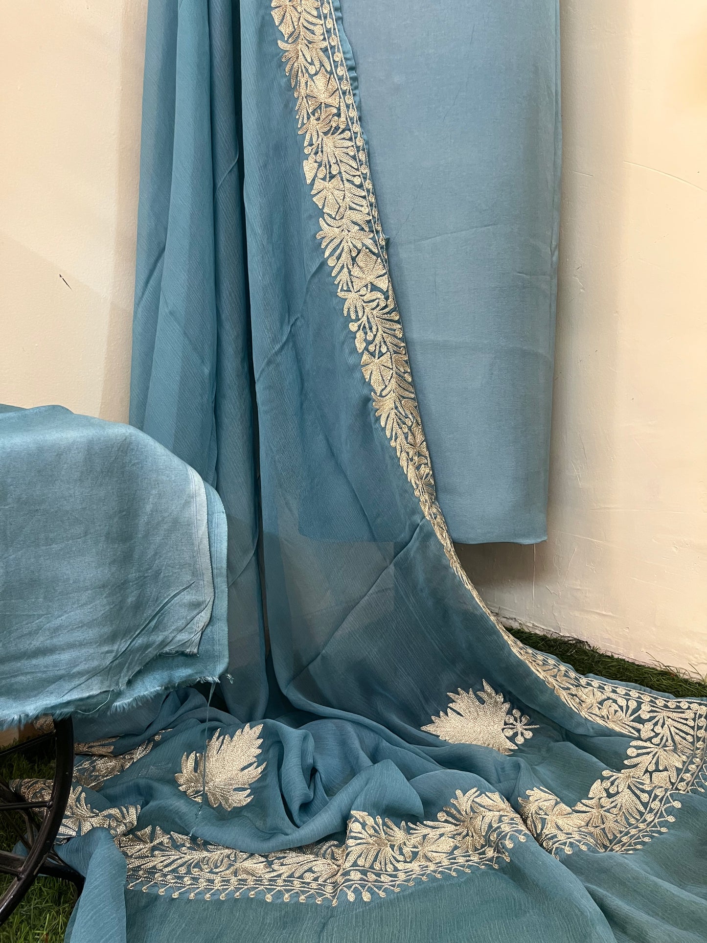 Sanam’  Pastel Blue Tilla Embroidered Suit material