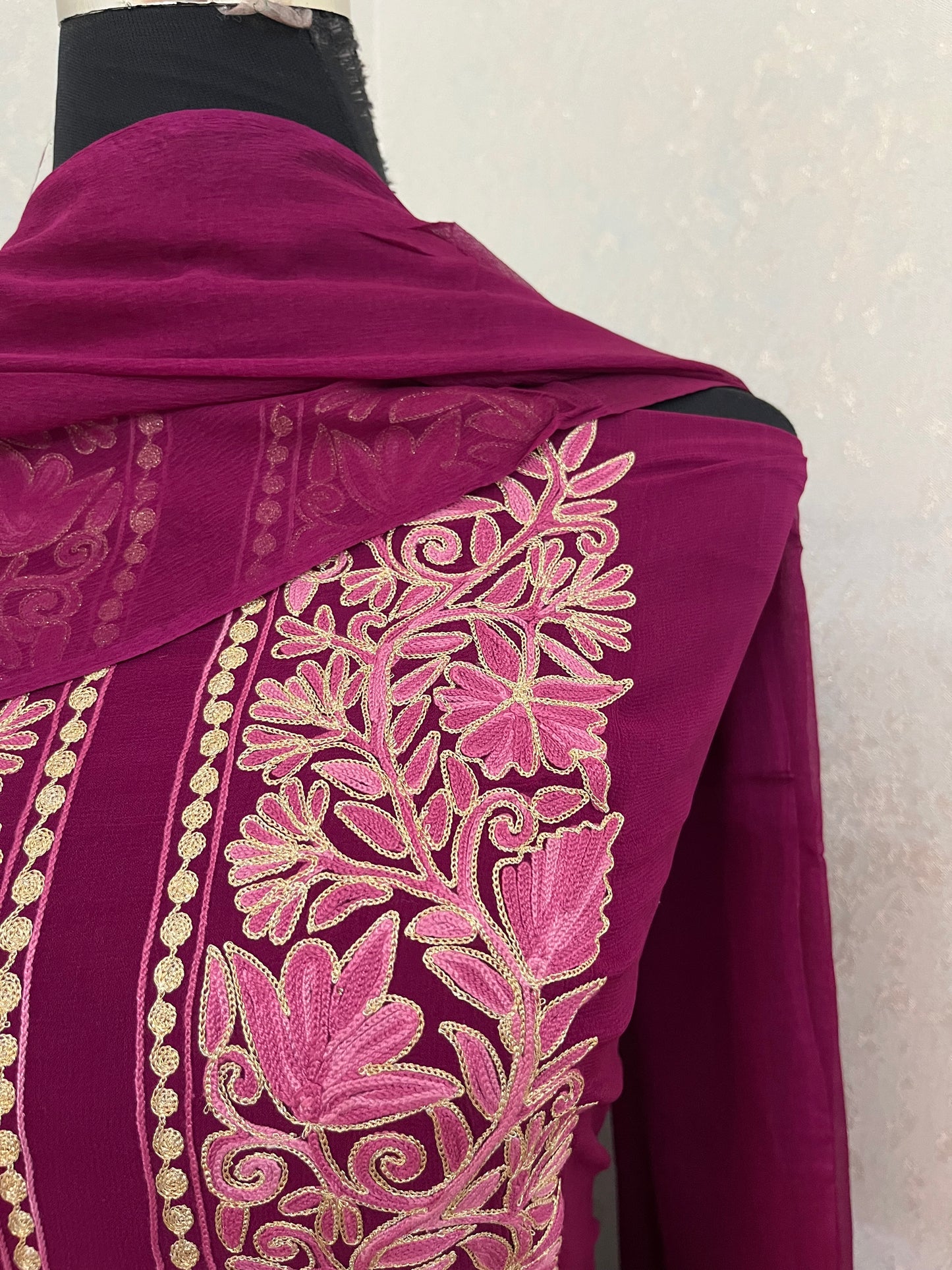 Wine Pure Georgette Achkan Kashmiri Suit