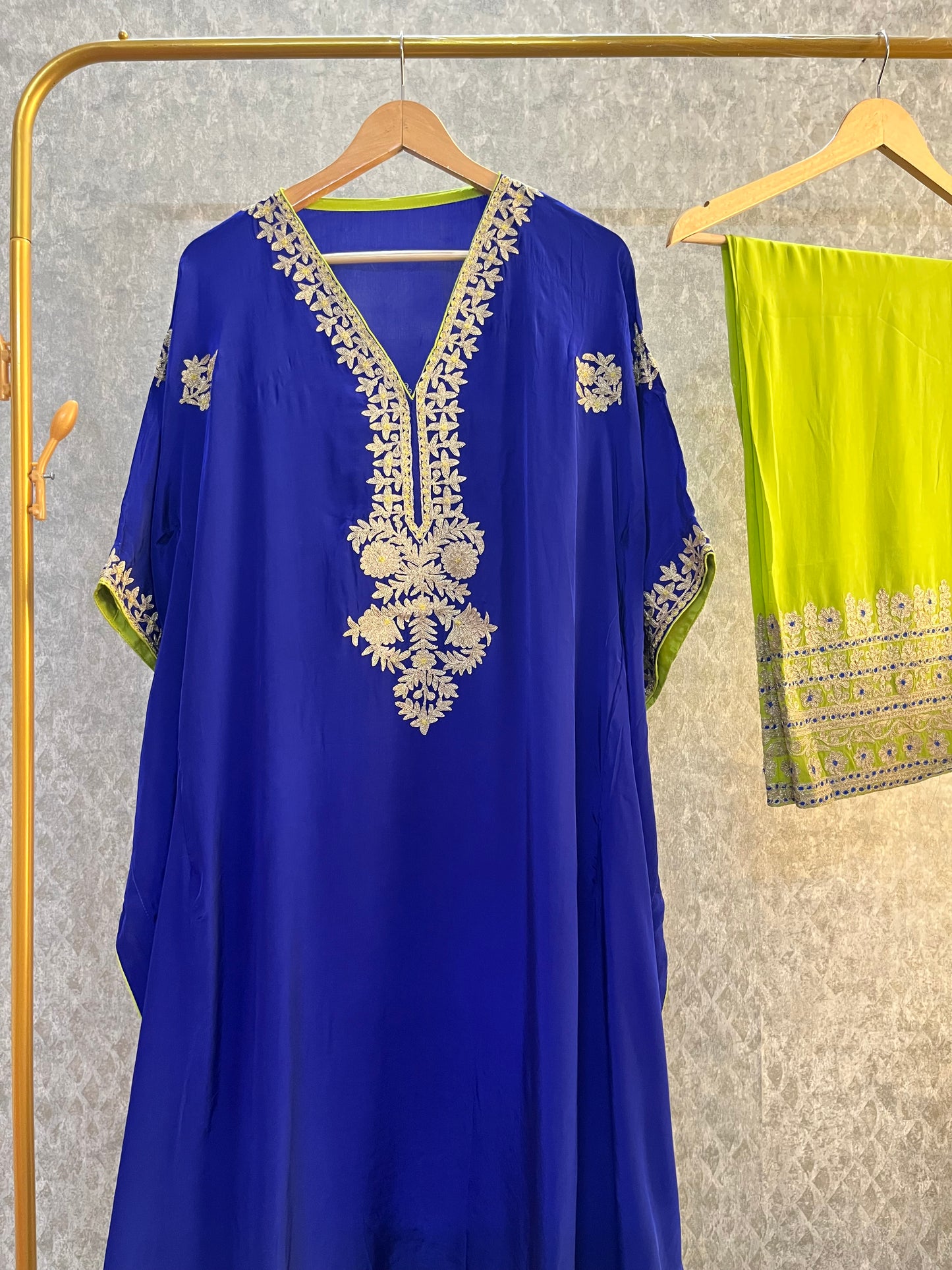 Royal Blue Crape Kashmiri Kaftan Set size (44)