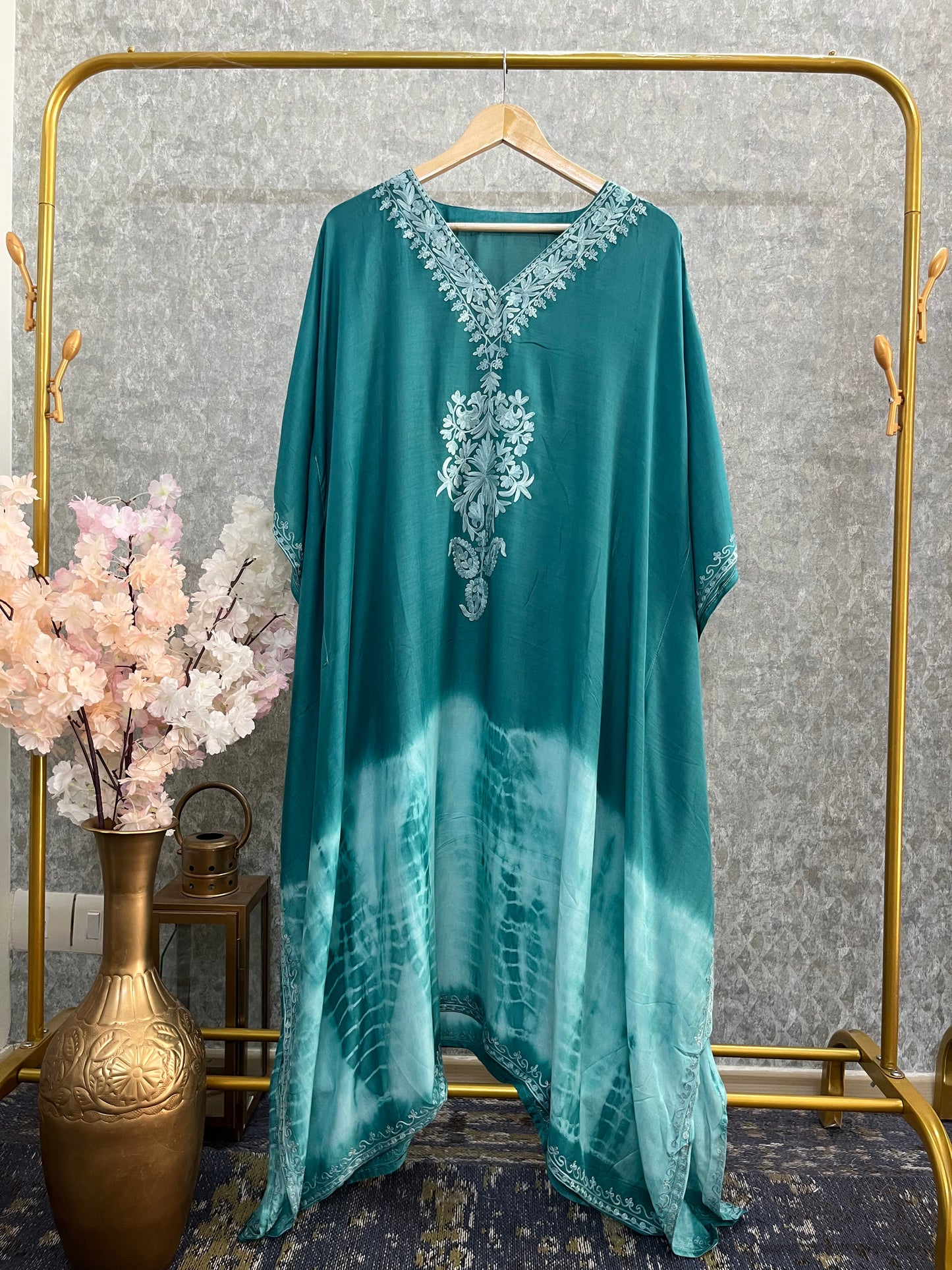 Green Muslin Cotton Kashmiri Kaftan