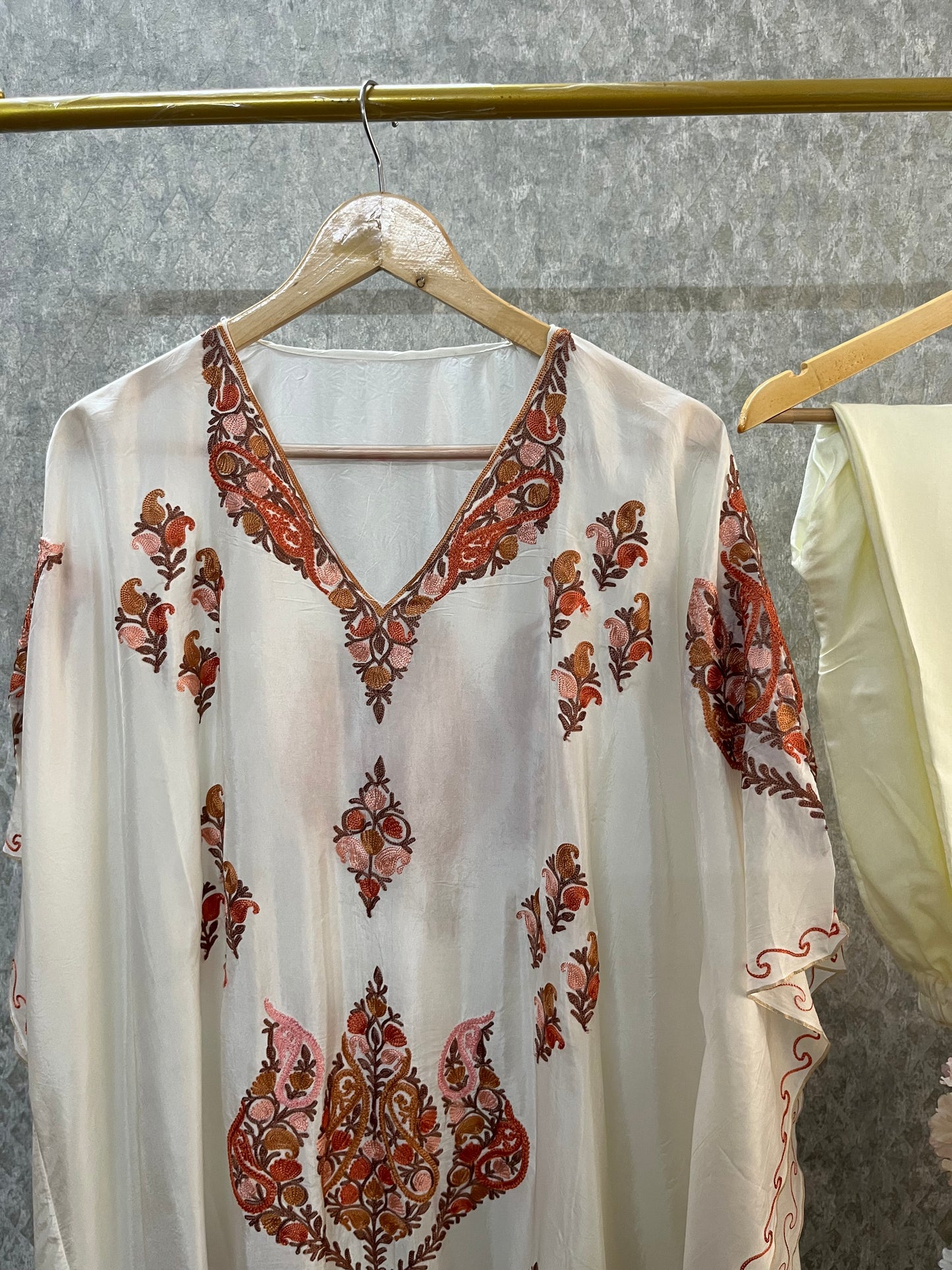 Ivory Opada Silk Kashmiri Kaftan Set