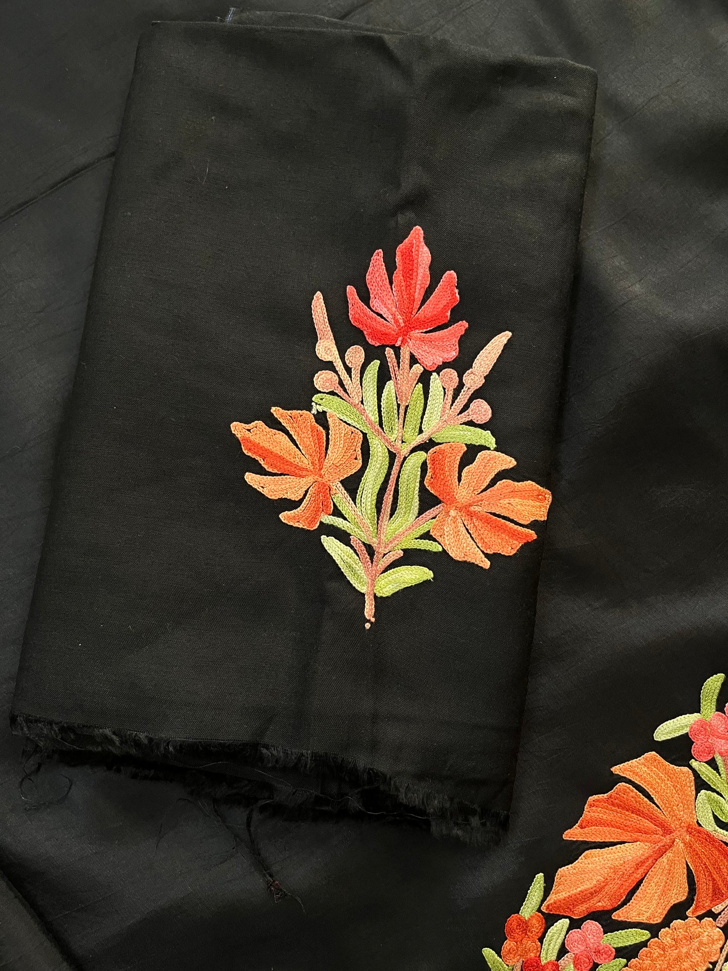 Black Opada Silk Aari Embroidered Suit material