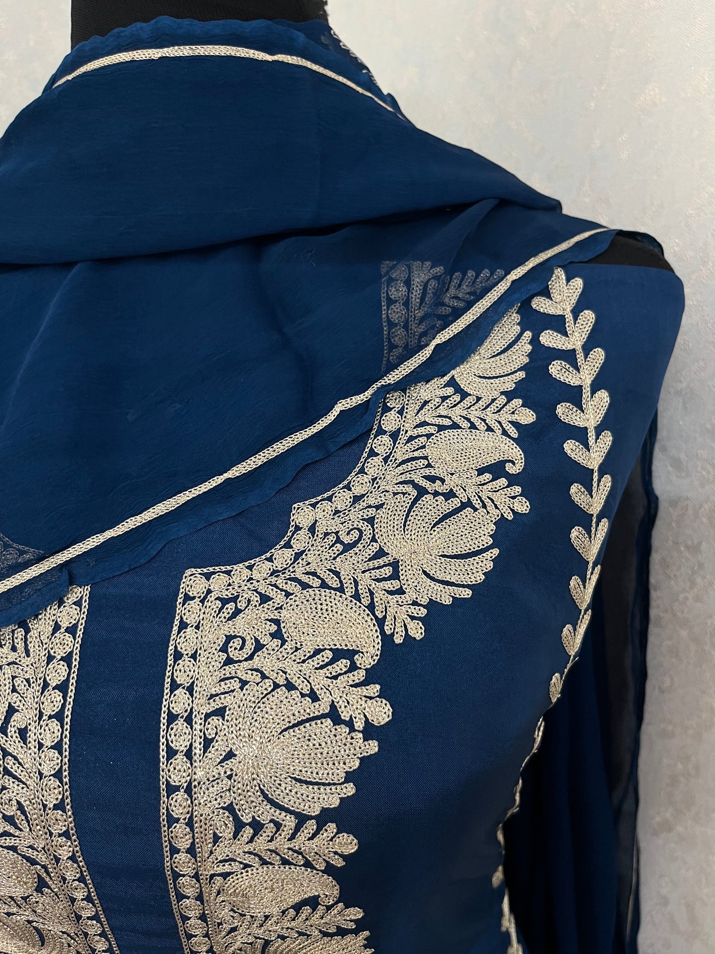 Sanam’ Royal Blue Silk Tilla Embroidered Suit material