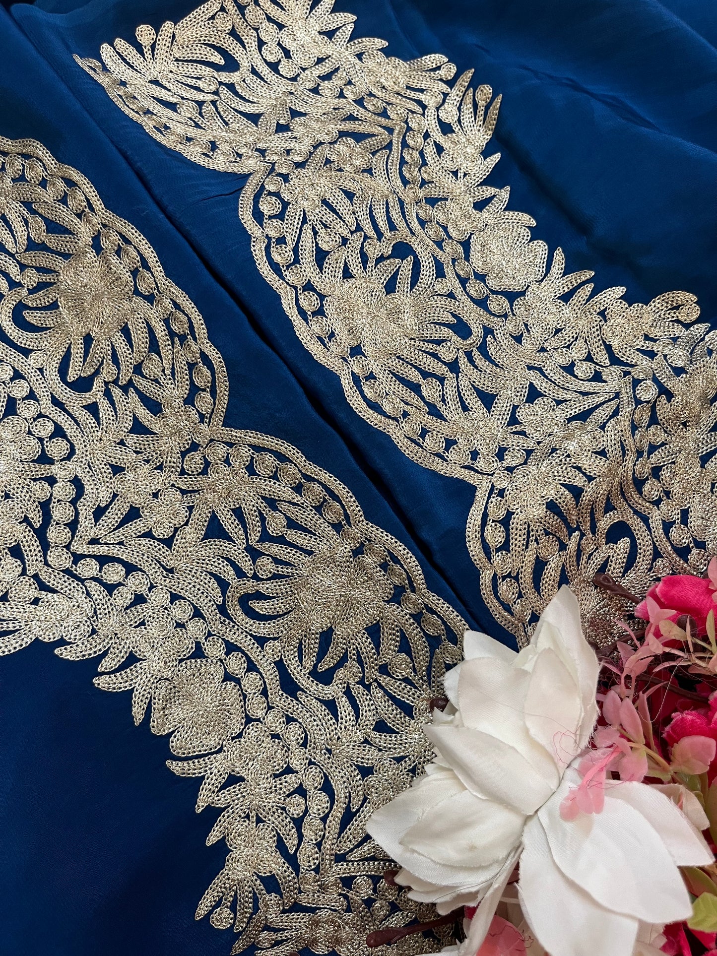 Electric Blue Crape Kashmiri Suit