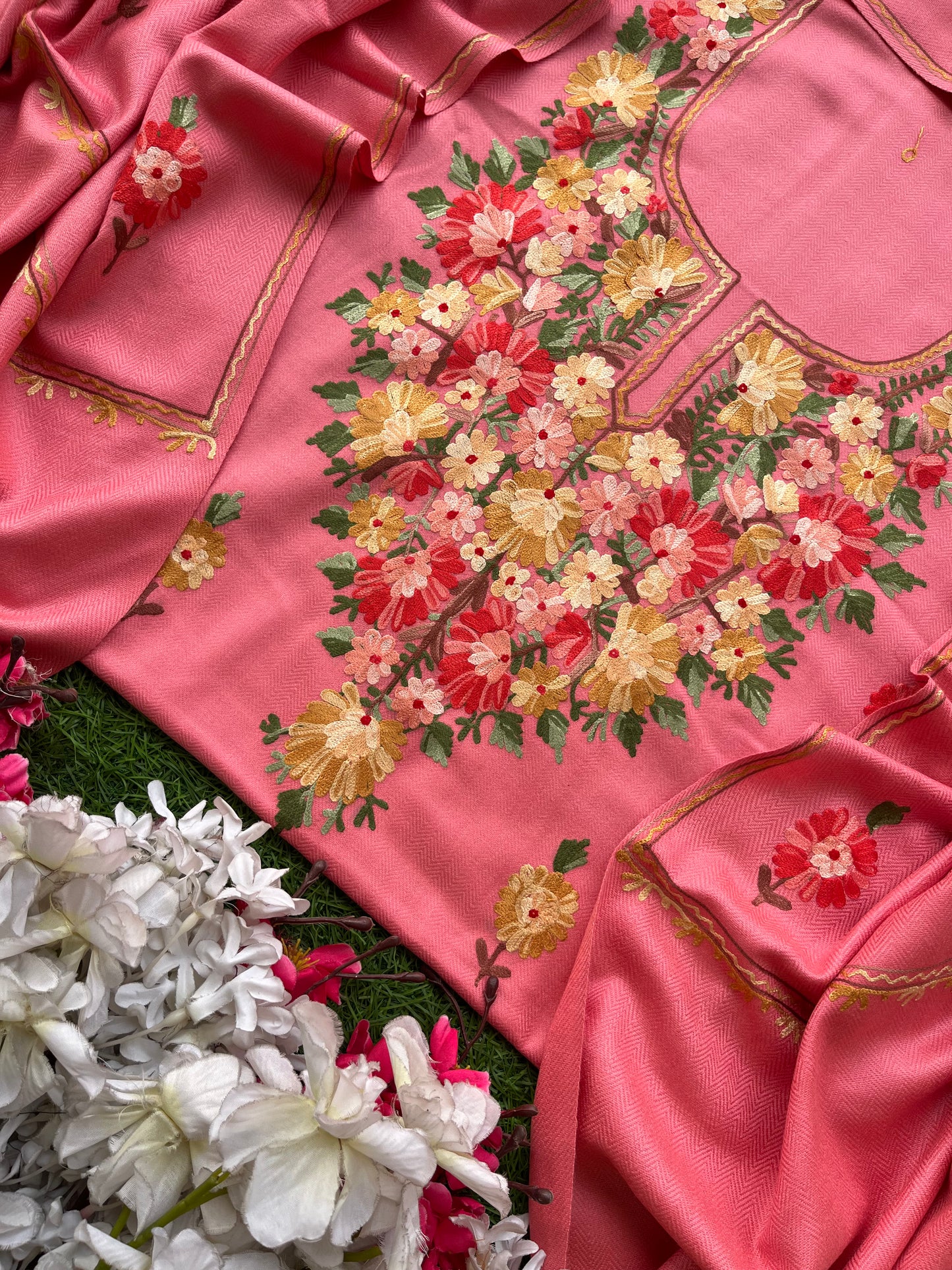 Pink Woollen Aari Embroidered 3pc suit